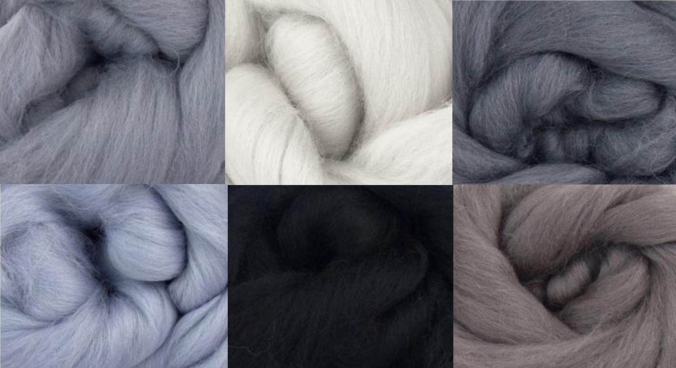 Molten Designs Grey Pack Of 6 Shades Of Merino Felting Wool For Needle Felting And Wet Felting - 36Gms