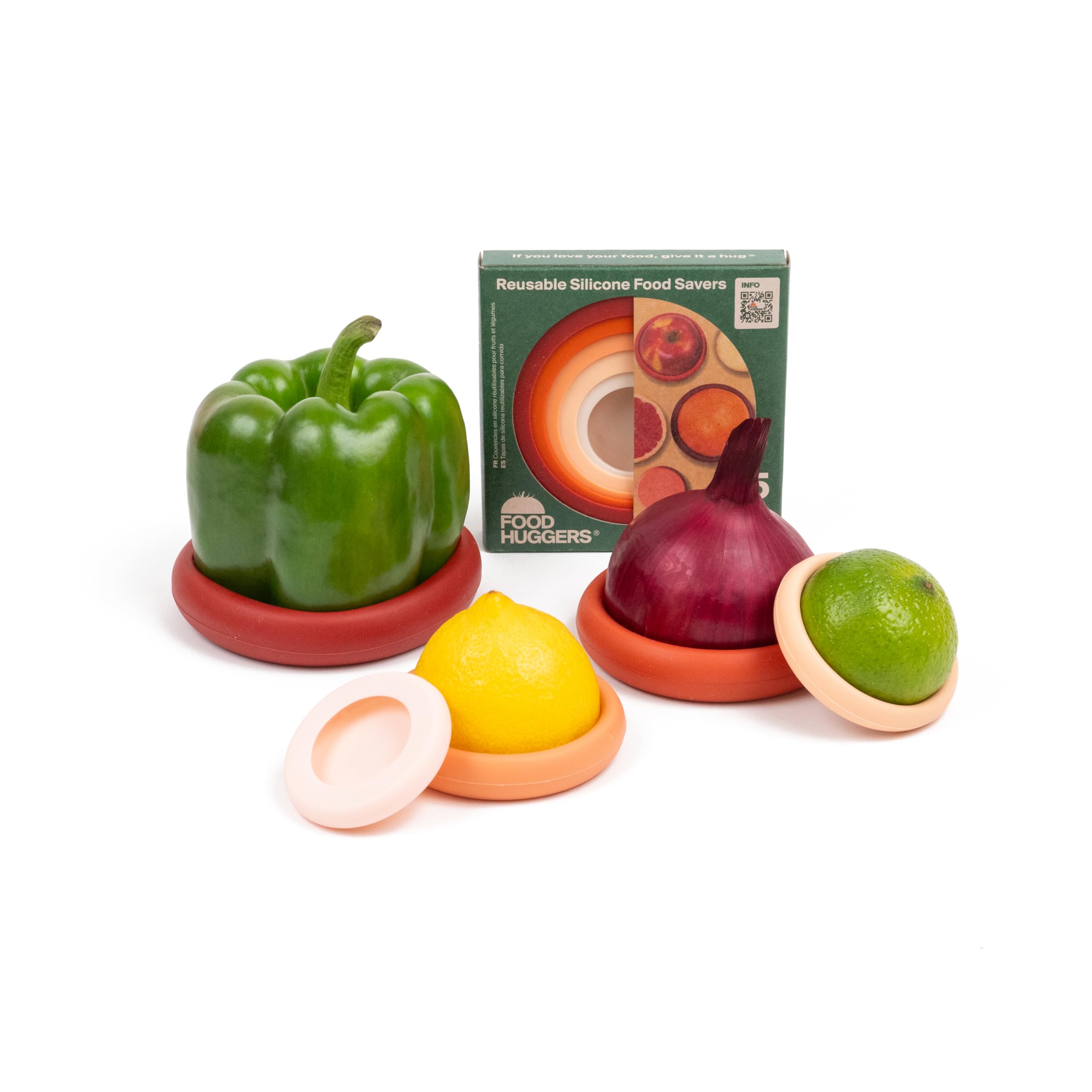 Food Huggers 5pc Reusable Silicone Food Savers | BPA Free & Dishwasher Safe | Fruit & Vegetable Produce Storage for Onion, Tomato, Lemon, Banana, Cans & More | Round, Terracotta