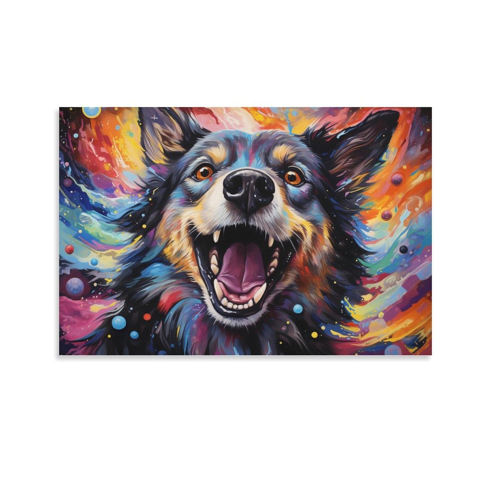 CPLVKWRQJ Bright Magical Colorful 1 Piece Colorful Happy Dog Portrait Canvas Artwork - Living Room Gallery Wall Statement Piece Fade Resistant Decor 20x30inch(50x75cm)