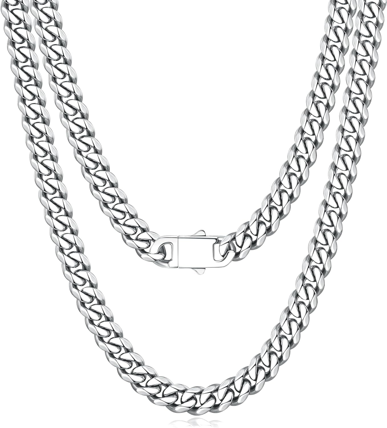 Jewlpire 5mm 7mm 9mm Silver Tone/18k Gold Plated Cuban Link Chain Necklace for Men Boys, Stainless Steel Chains for Men with Push-lock Clasp, Luxury Mens Jewelry with Gift Box, 18 20 22 24 26 Inch