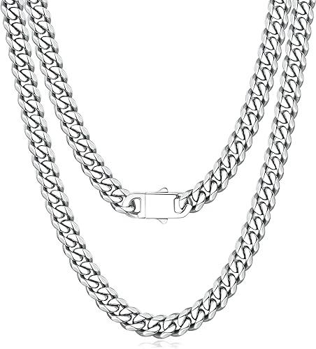 Jewlpire Silver Chain for Men Boys, 5mm Silver Cuban Link Chain Necklace for Men
