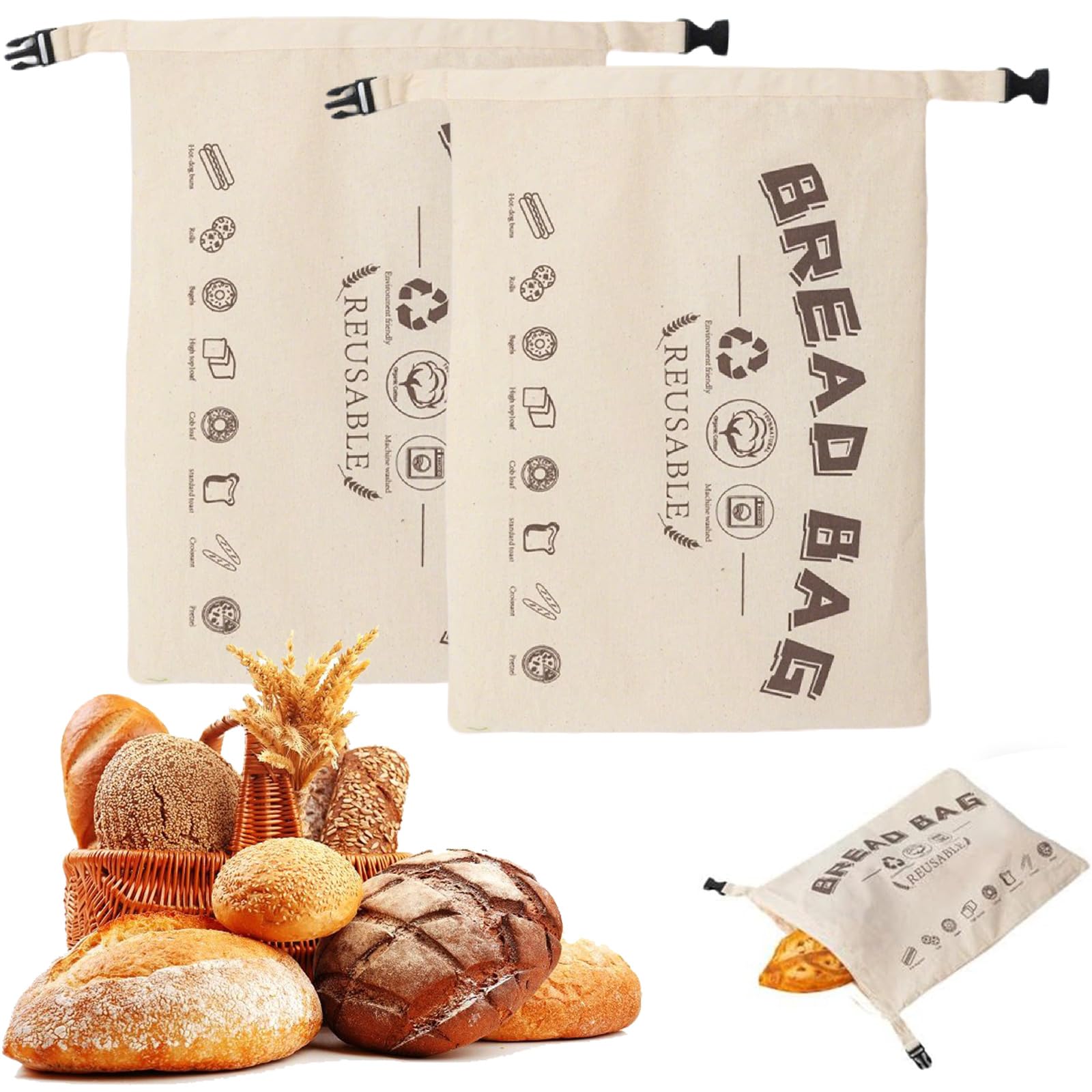 Extra Large Beeswax Bread Bags, Reusable Cotton Linen Bread Storage Bags for Homemade Bread/Sourdough/Fresh Bread, Portable Beeswax Food Wrap for Home Picnic Traveling Daily Use (2, Beige)