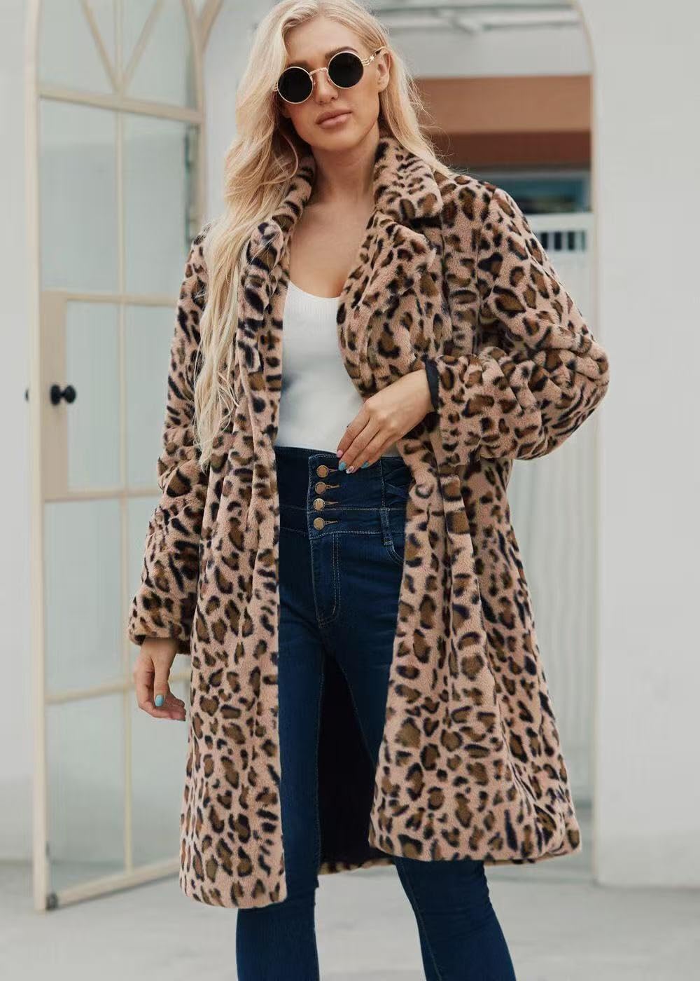 Long leopard suit collar faux fur coat women's casual coat autumn and winter new. - Image 2