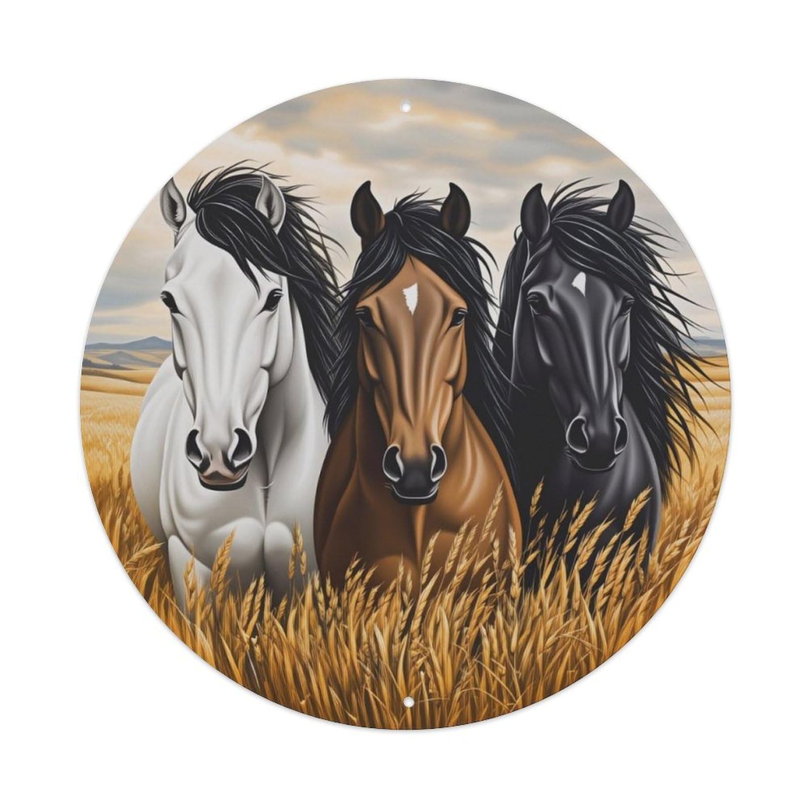 Ldfuieksufg Style Three Horses Wheat Field Sign Vintage Aluminium Metal Sign, Retro Wall Decor For Home, Bar, Garage & Farmhouse 20X20cm