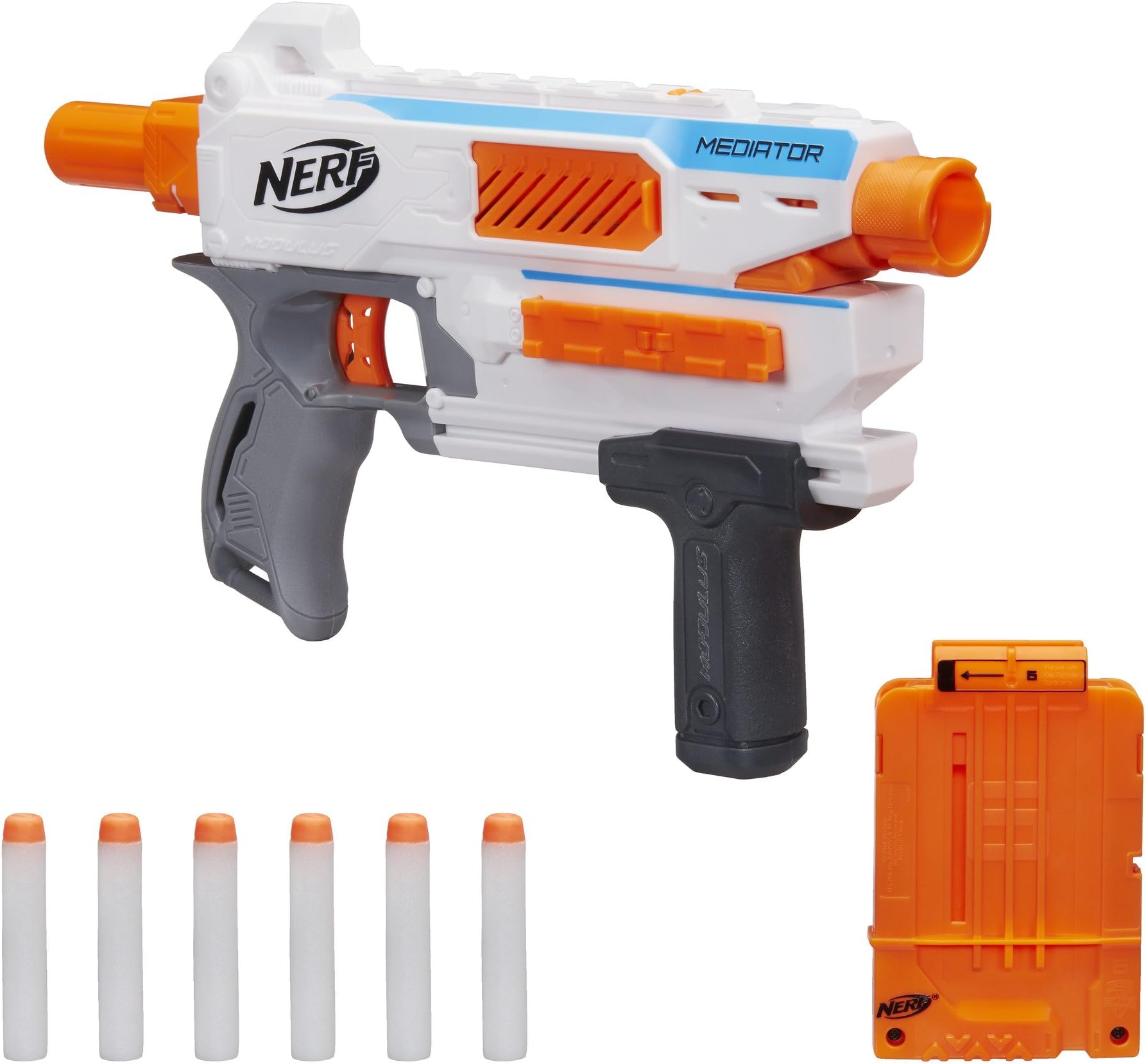 Modulus Mediator Blaster -- Fires 6 Darts in a Row, Pump Action, Slam Fire, Includes 6-Dart Clip and 6 Official Nerf Elite Darts (Amazon Exclusive)