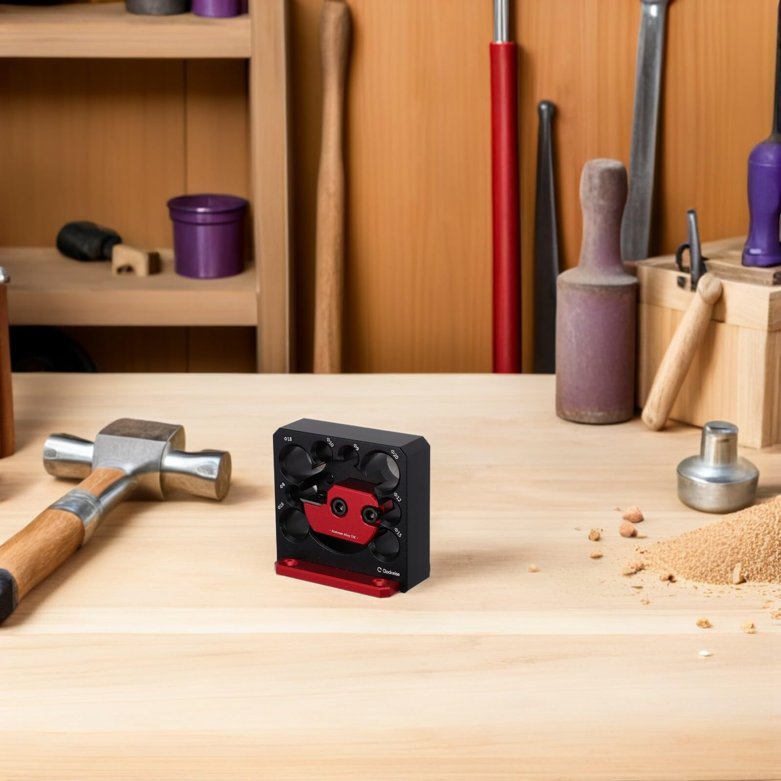 Dispositivo Regolabile per Taglio Tasselli con 8 Fori, Utensile in Lega di Alluminio Cnc con Lama in Carburo per Fresatura di Aste di Legno, Guida per Trapano Elettrico