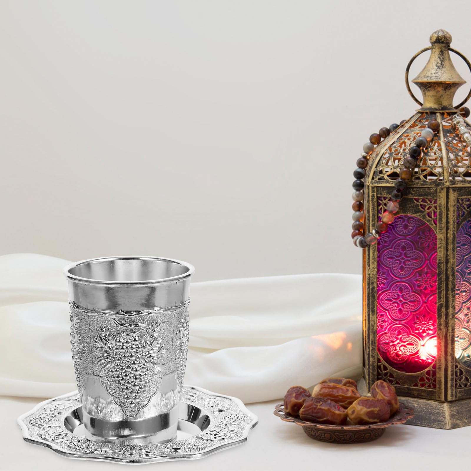 SUPVOX Ensemble de Verres à Boire en Alliage de Zinc Argenté Kiddouch Soucoupe Gravée, Qualité Robuste pour Shabbat et Fêtes Juives Importantes