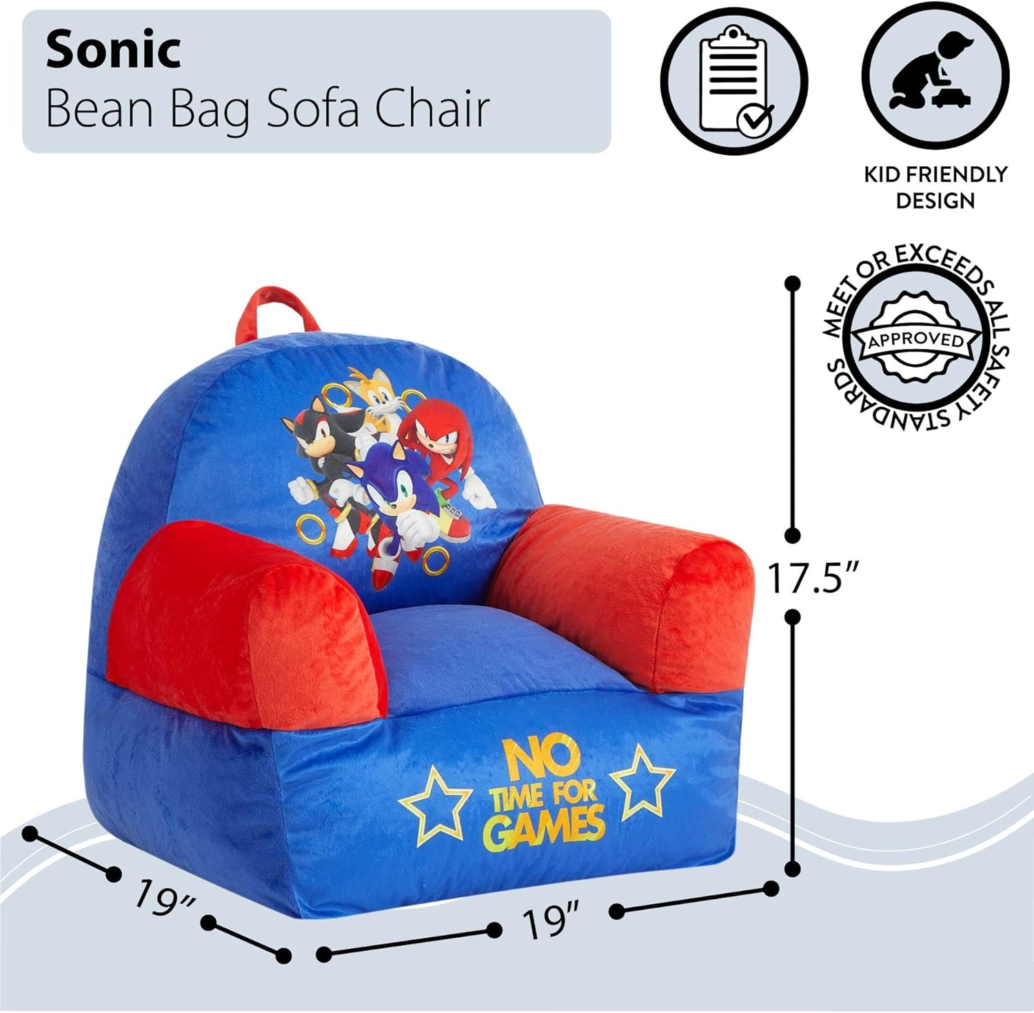 Sonic the Hedgehog Kids Sofa Bean Bag Armchair, Soft Plush Lounge Chair for Bedroom or Playroom