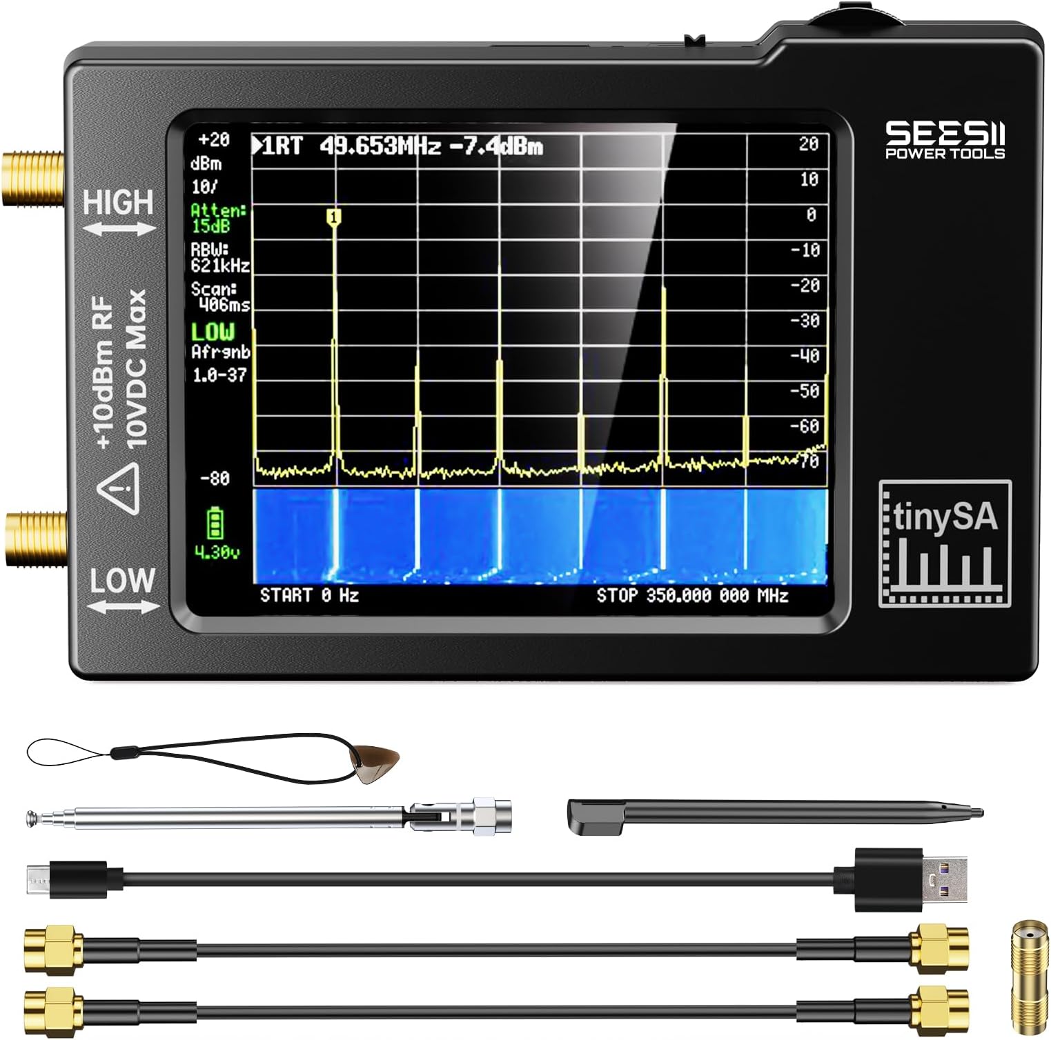 Portable TinySA Spectrum Analyzer,SEESII Upgraded V0.3.1 Handheld Tiny Frequency Analyzer 100kHz to 960MHz MF/HF/VHF UHF Input,Signal Generator with 2.8 inch Touch Screen with ESD Protect Function