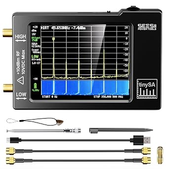 Portable TinySA Spectrum Analyzer,SEESII Upgraded V0.3.1 Handheld Tiny Frequency Analyzer 100kHz to 960MHz MF/HF/VHF UHF Input,Signal Generator with 2.8 inch Touch Screen with ESD Protect Function