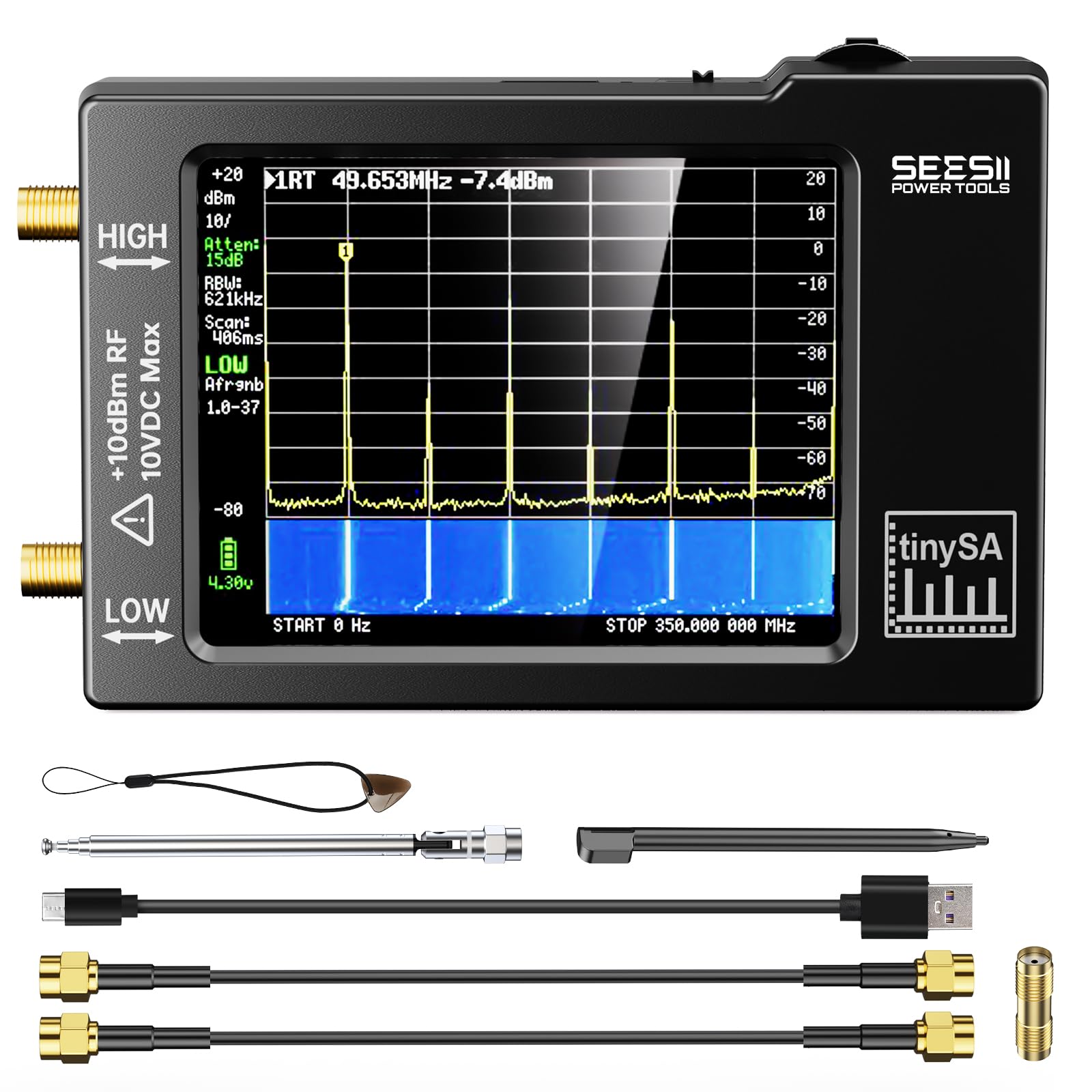 Portable TinySA Spectrum Analyzer,SEESII Handheld Tiny Frequency Analyzer 100kHz to 960MHz MF/HF/VHF UHF Input,Signal Generator with 2.8 inch Touch Screen Battery-image-24