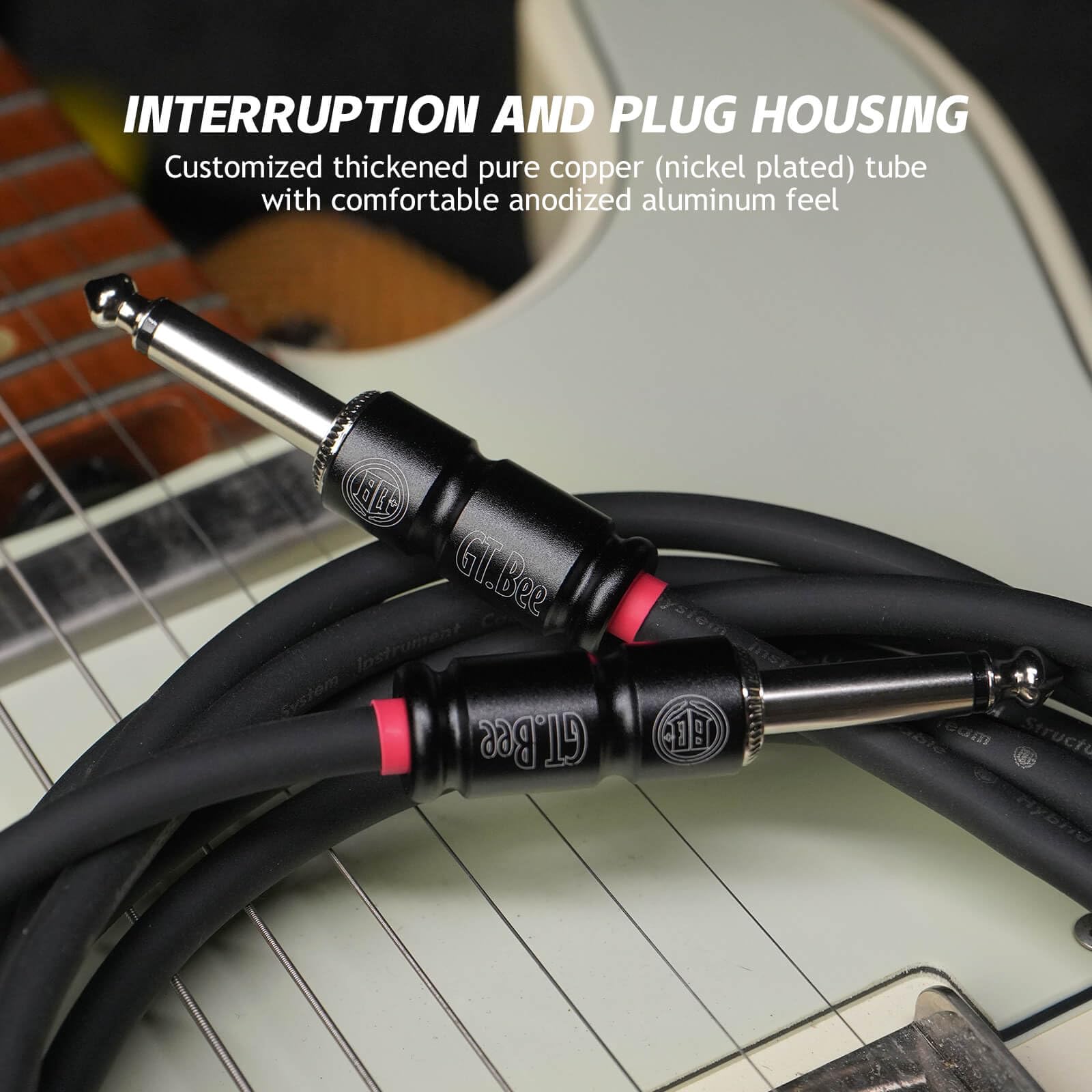 Cable de guitarra de 20 pies, cable de instrumento recto/recto de 1/4 pulgadas, cable eléctrico para amplificador de bajo e instrumentos (GT.Bee negro)