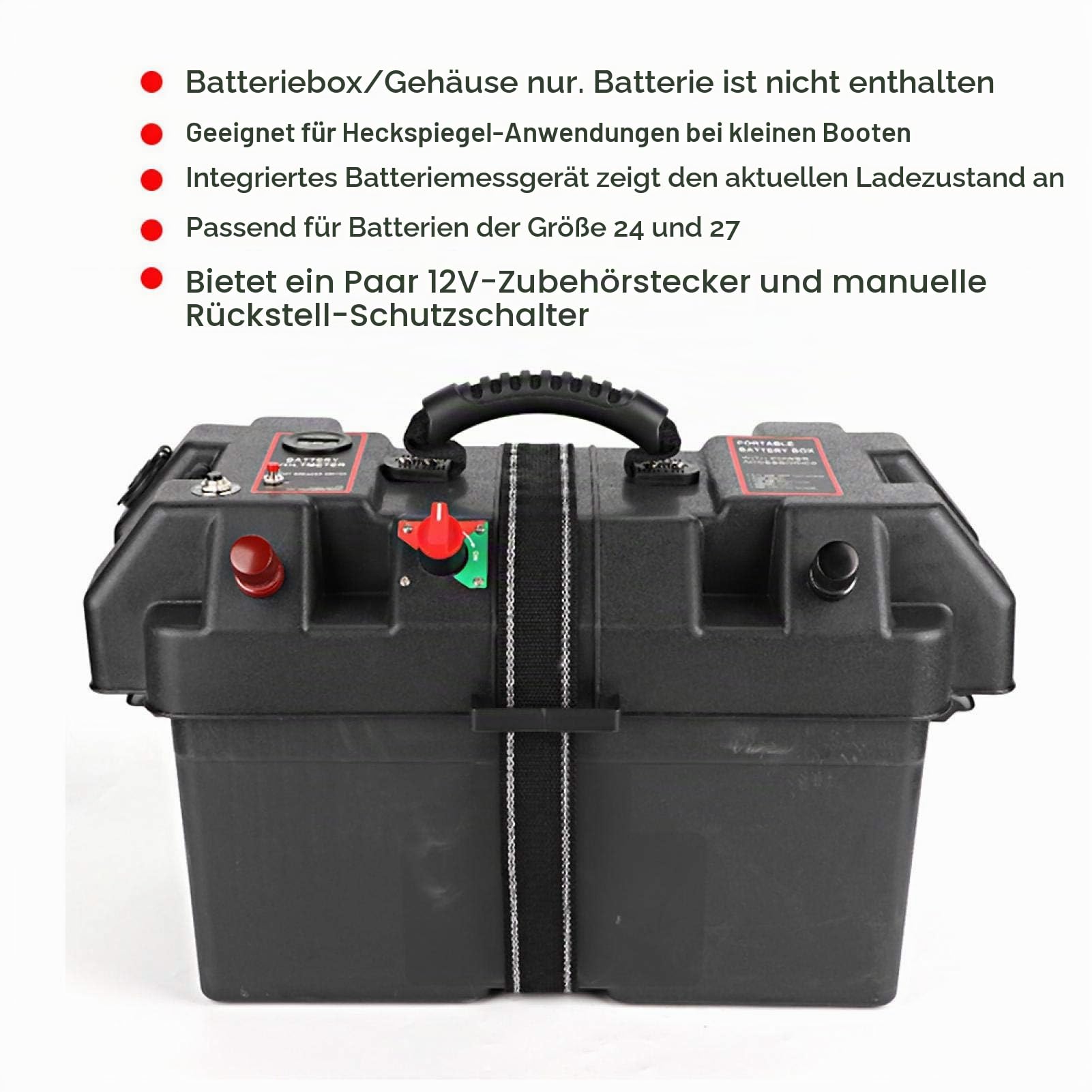 Batteriebox für Bootsmotor, Fydun Trolling Batteriekasten USB und 12V Anschluss Kunststoff Trolling Motor Station Batteriekasten Marine Batterie Zubehör