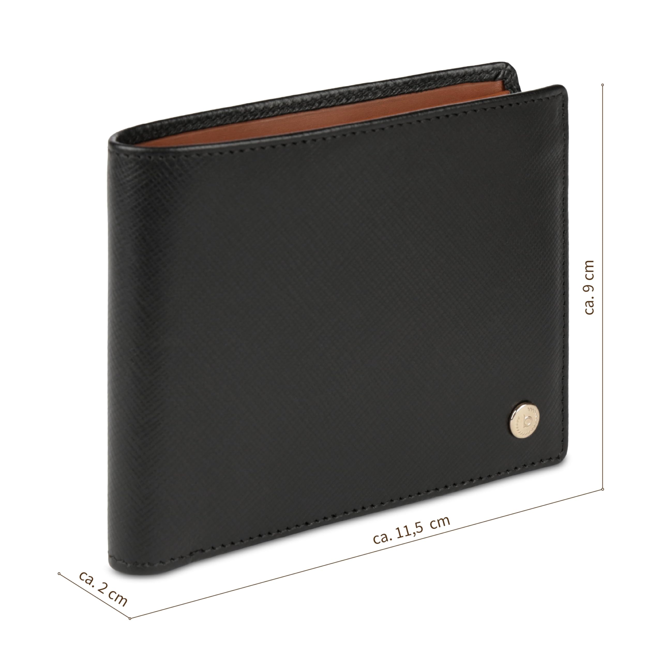 bugatti Roccia kleines Leder-Portemonnaie mit RFID-Schutz, Herren-Geldbörse in Saffiano-Optik, schwarz-Cognac