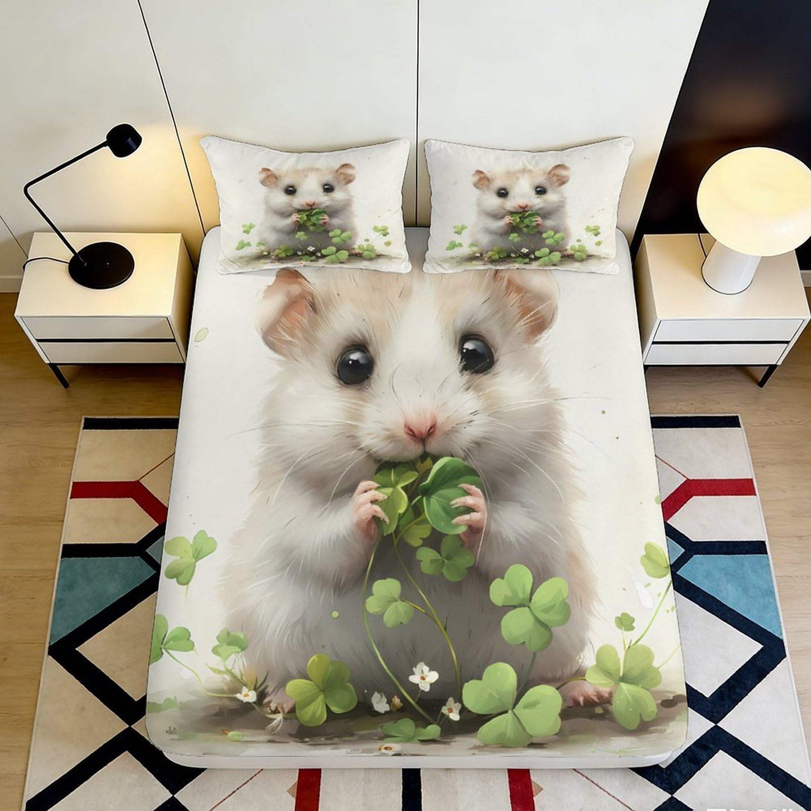 Jqzkxnhpbr Style-9 3D Printed Cute Hamster Fitted Sheet Microfiber Soft Animal Leaf Mattress Cover For Bedroom Dorm Decor Protection 90X200x25cm