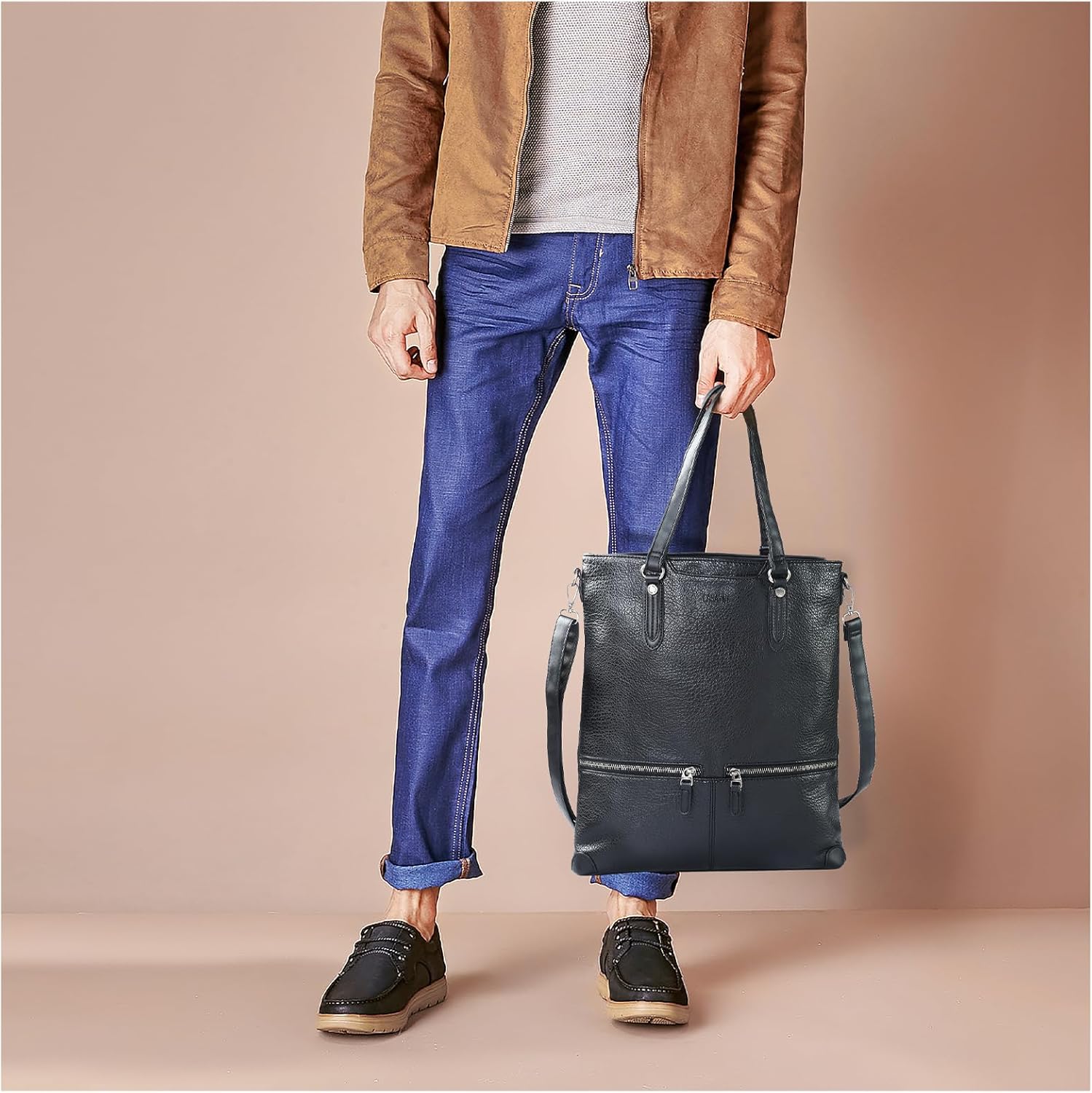 Lassviin Laptop Tote Bag, Leather Work Tote for Computer Bag Waterproof Lightweight Shoulder Bag Purse Handbag Crossbody Bag - Image 3