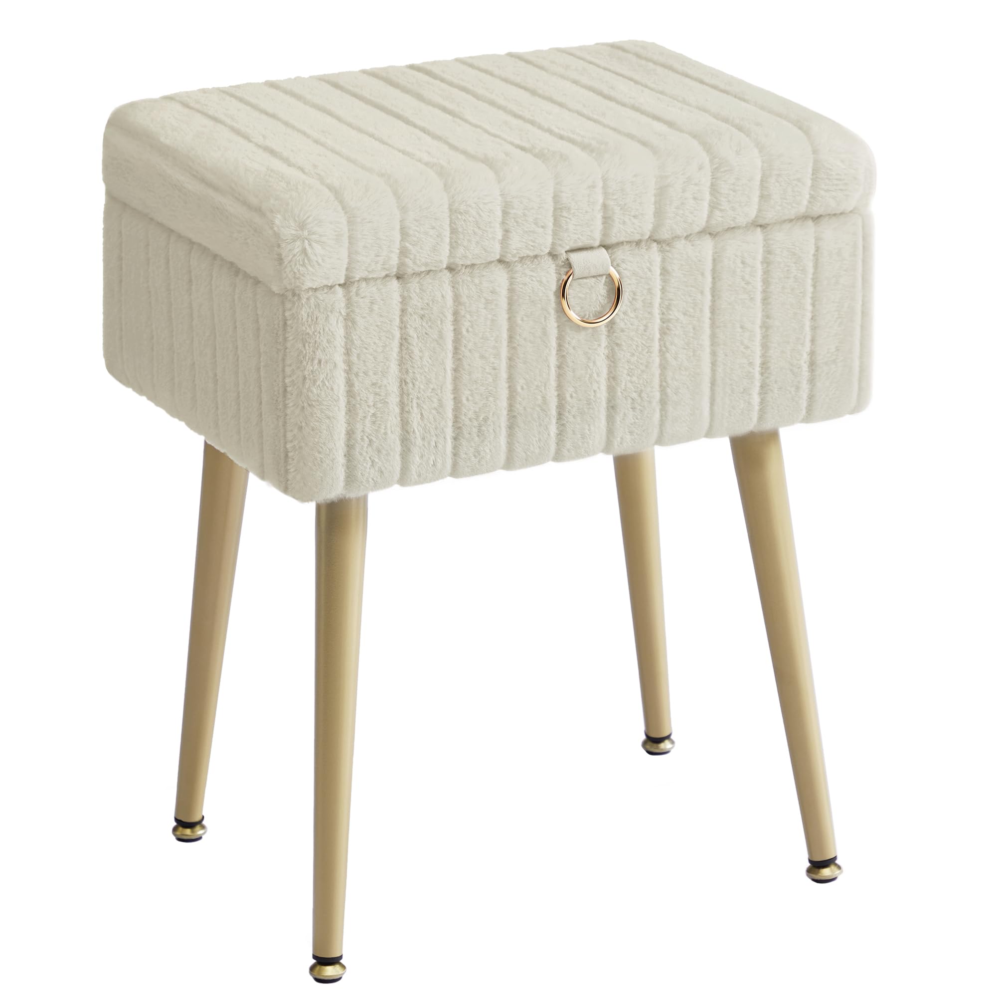 SONGMICS Vanity Stool Chair with Storage, Makeup Stool, Footrest Footstool Ottoman, Metal Legs, Adjustable Feet, for Living Room, Bedroom, Makeup Room