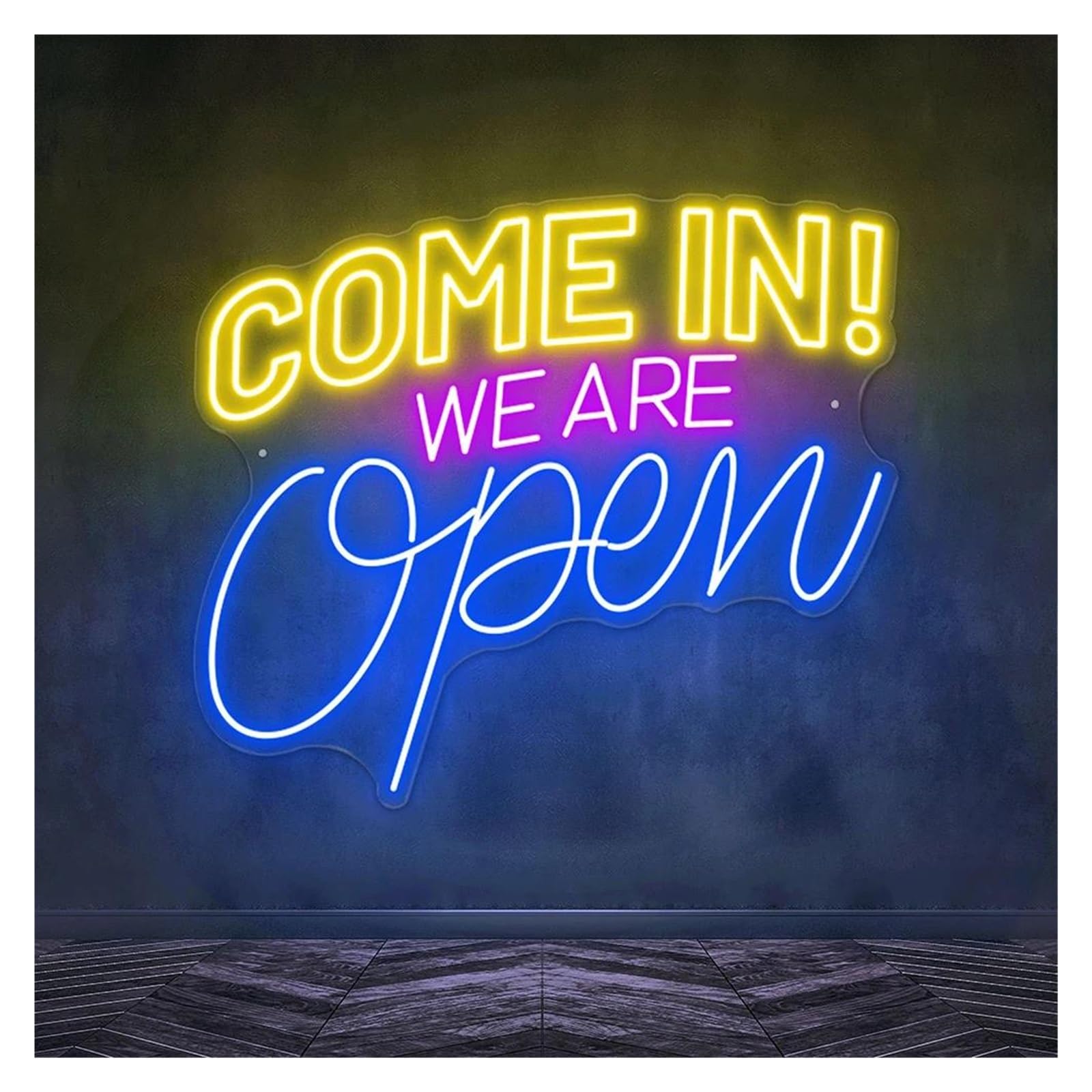 Sign Lamp Come in We're Open Neon Sign Restaurant BBQ Coffee Shop for Business Welcome 63X62cm(C)