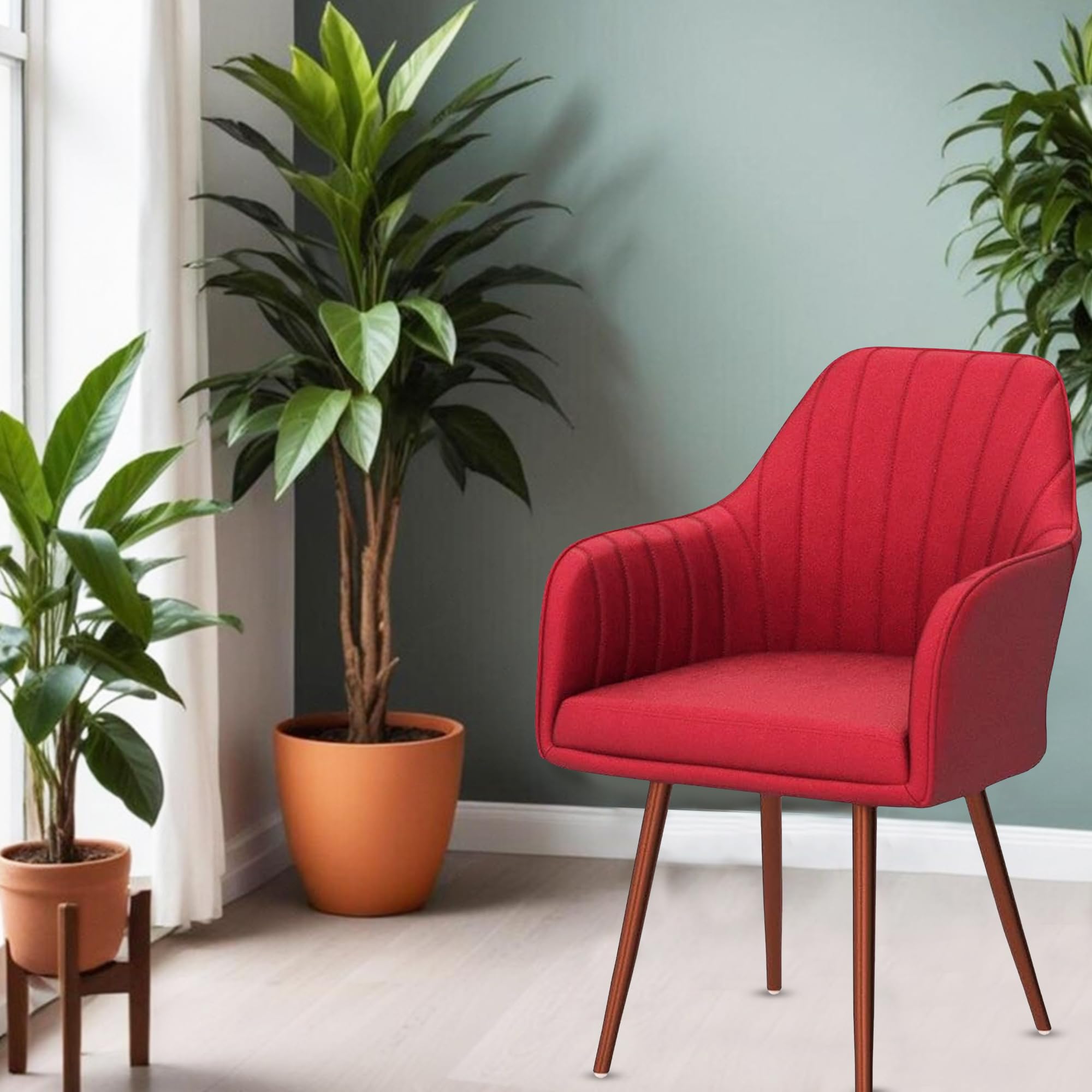 Toxigo Modern Upholstered Accent Chair with Soft Padded Seat & Backrest, Sturdy Metal Legs for Kitchen & Dining Room, Velvet Dining Chair with Cushioned Seat & Ergonomic Back (Red) 3