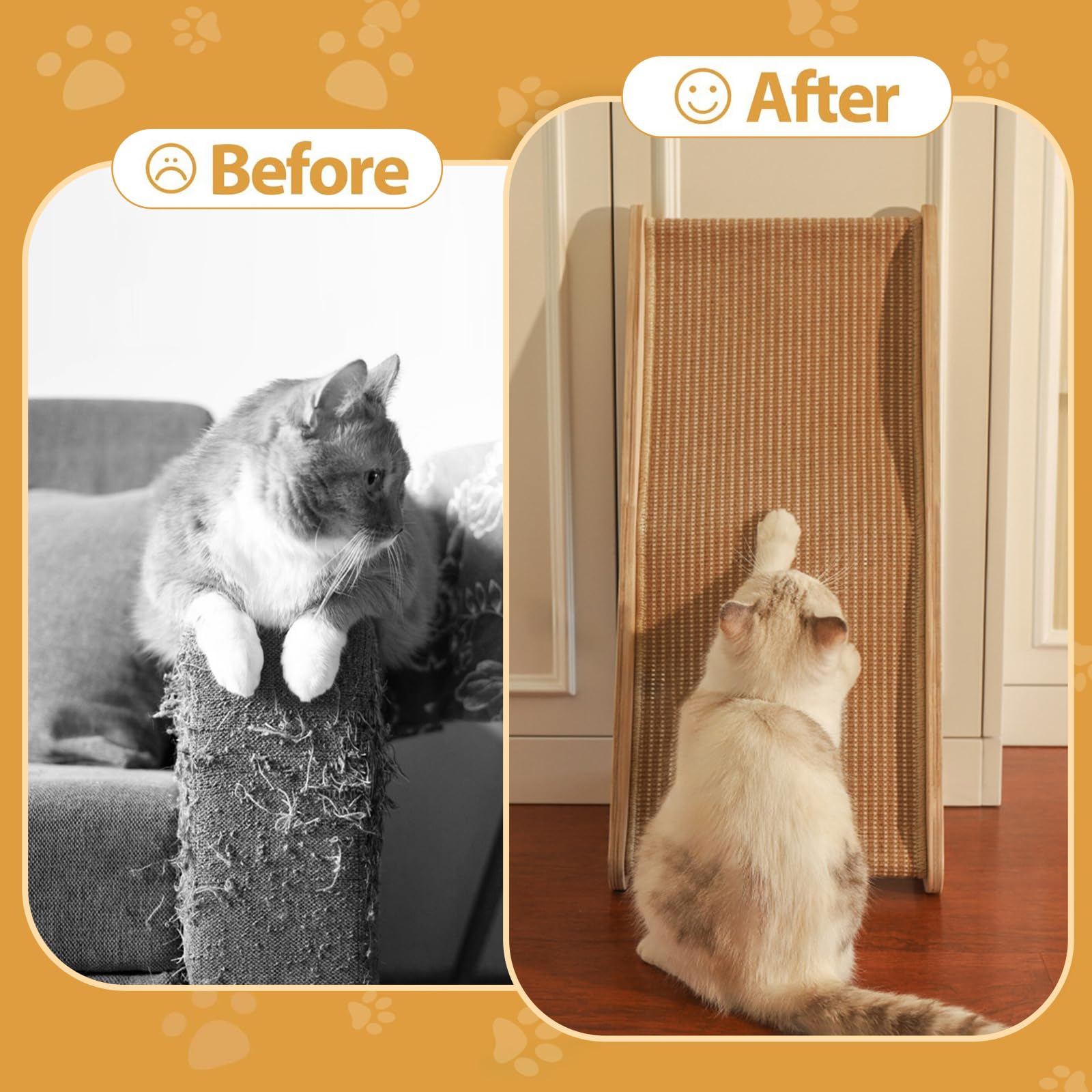 Tabla rascador para gatos en forma de L de 69 cm de altura, de sisal, con marco de madera, rascador de doble uso para proteger el sofá y los muebles, rascador para gatos, para rascar, jugar y