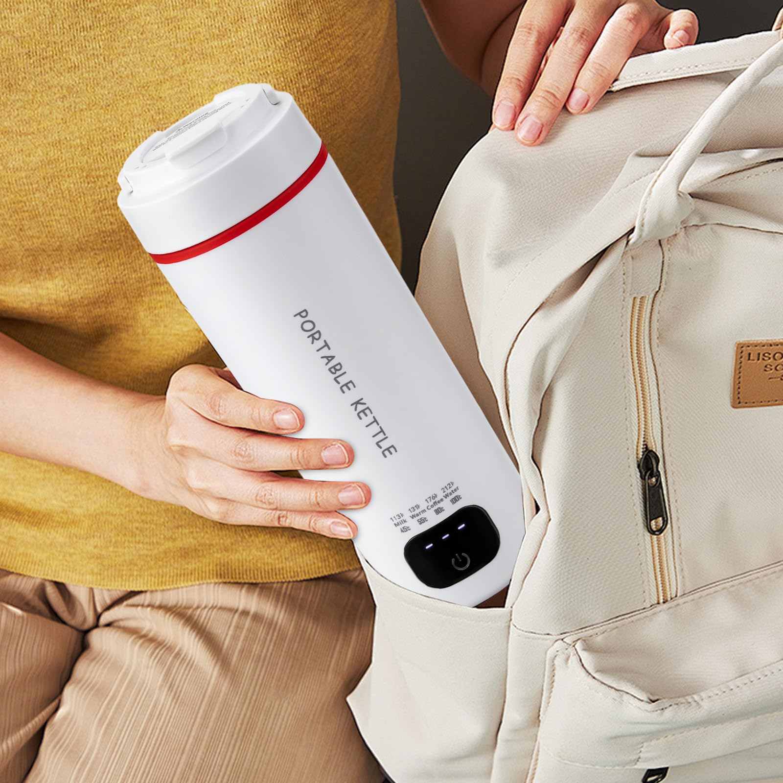 Hervidor eléctrico pequeño, 450 ml de acero inoxidable, hervidor de agua portátil, 6-7 min, hervidor de agua de viaje con función de aislamiento (blanco)
