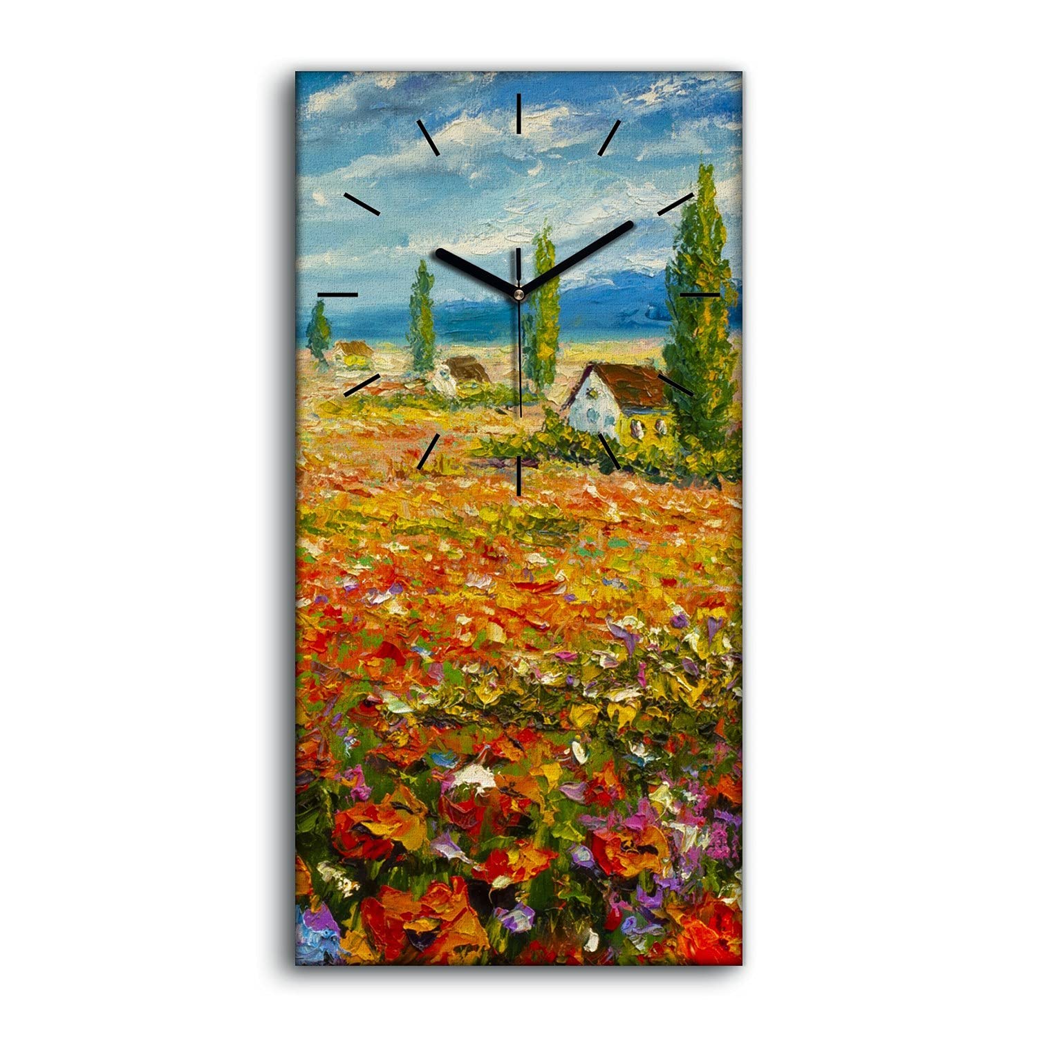 Horloge sur toile art moderne mains noires grand format 30x60