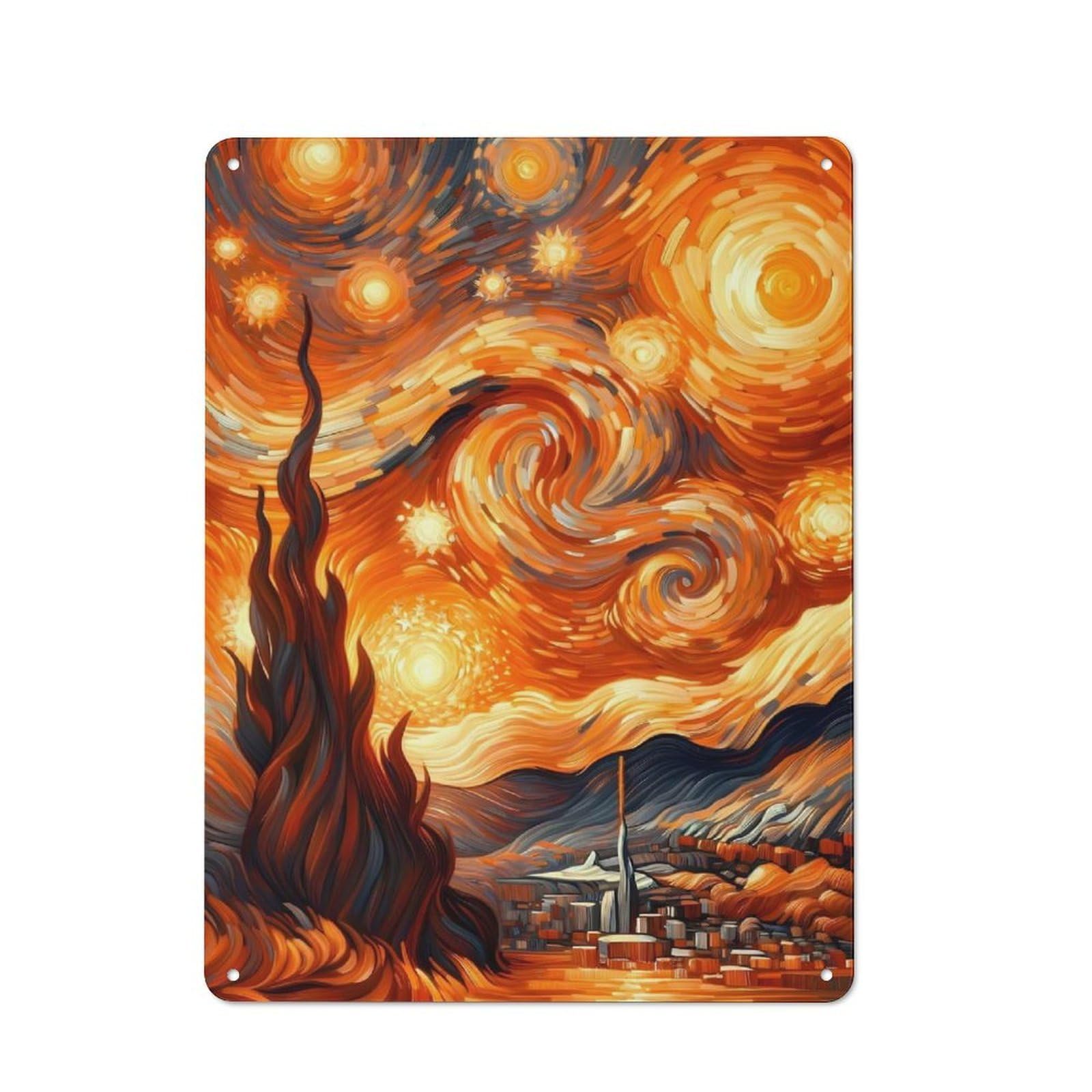 Junmoney Starry Night Fire Retro Metal Sign 40X30cm For Lounge Or Reading Corner, For An Autumn Wall Display In Lounge And Reading Corner