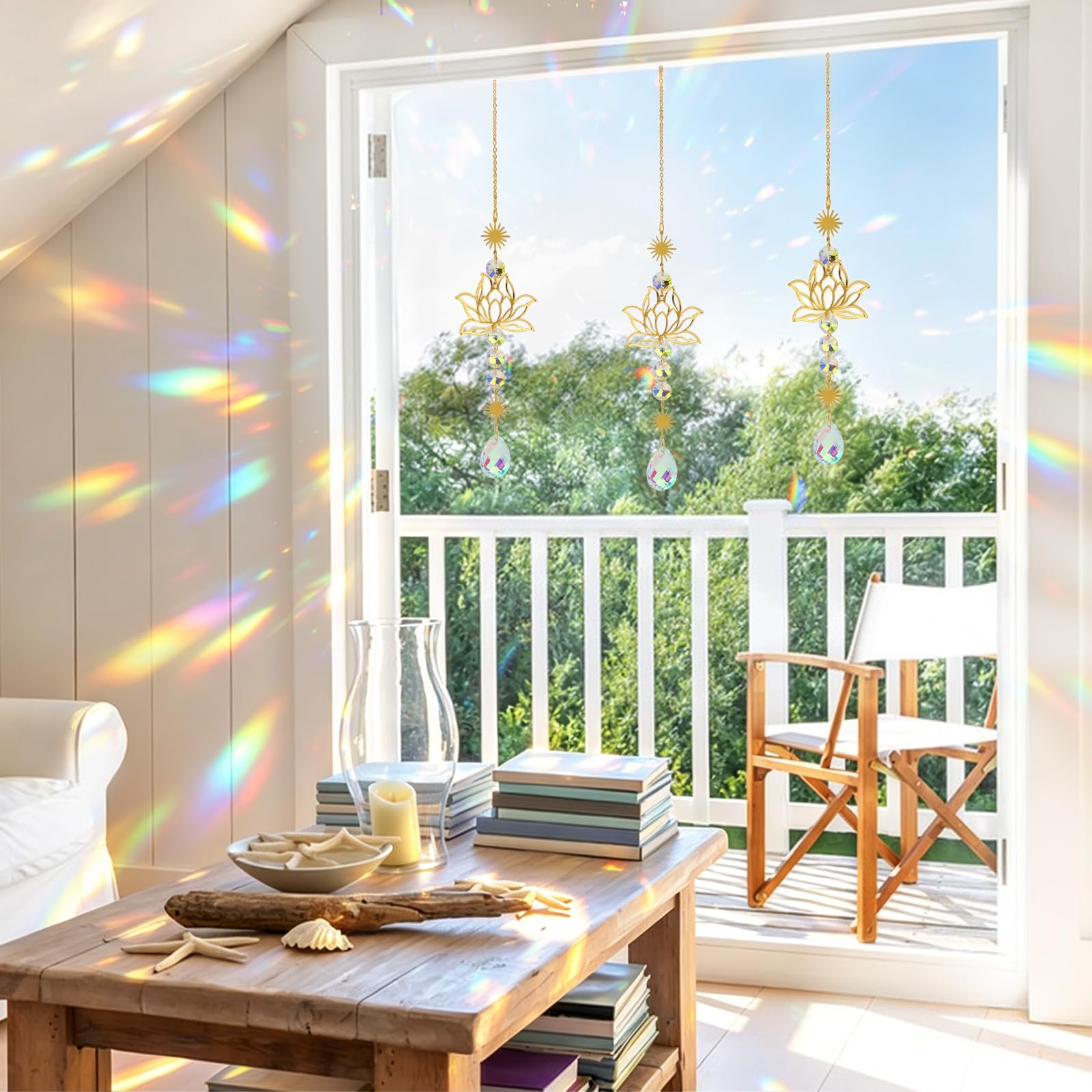 3 Pezzi Acchiappasole Cristallo Acchiappa Sole Fiore di Loto Acchiappasole da Appendere Pendenti Prismi Cristallo Sun Catcher Adatto per la Casa il Balcone I'ufficio e il Giardino