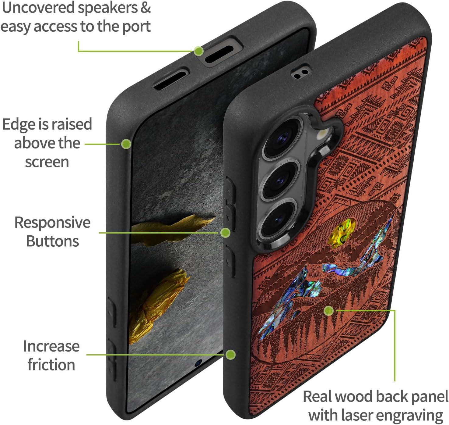 Carveit Magnetic Wooden Case for Samsung Galaxy S26 Case, Wood Artisan Engraved & Handmade Shell Inlaid, Compatible with MagSafe Wireless Chargers (Aztec Style Alpine Lakes) Rosy
