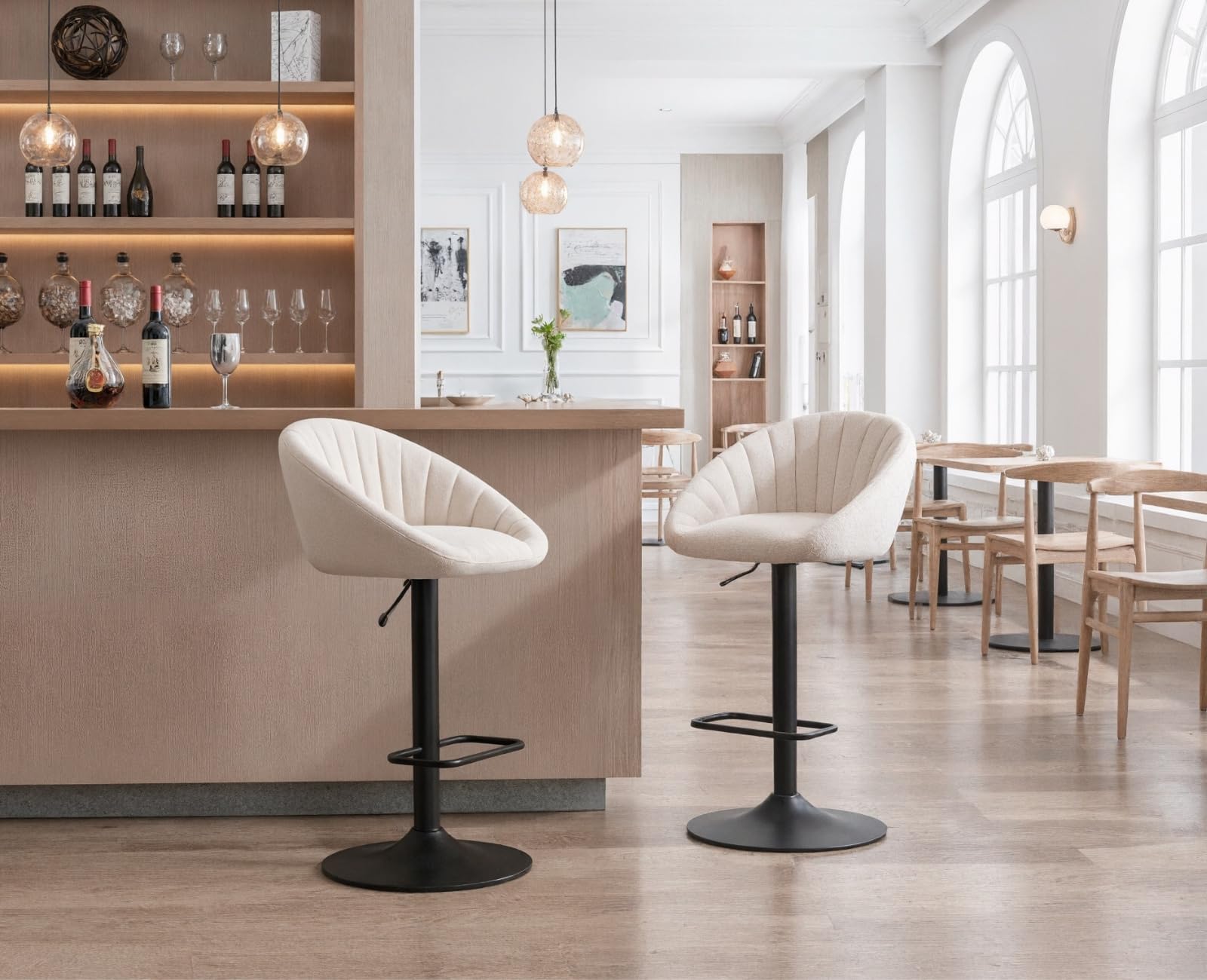 Ya-Home Juego 2 Taburetes de Bar Modernos Taburetes Alto de Cocina con Respaldo,Sillas Bar Giratorios Sillas Altas de Mostrador Regulables para Isla Cocina/Restaurante,Beige