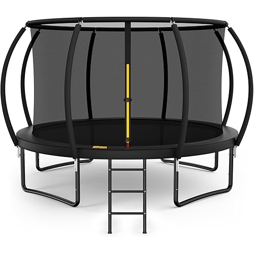 10FT 12FT 14FT 15FT 16FT Outdoor Trampoline with Enclosure Net, Heavy Duty Yard Trampolines, ASTM Approval Recreational Trampolines for Kids and Adults
