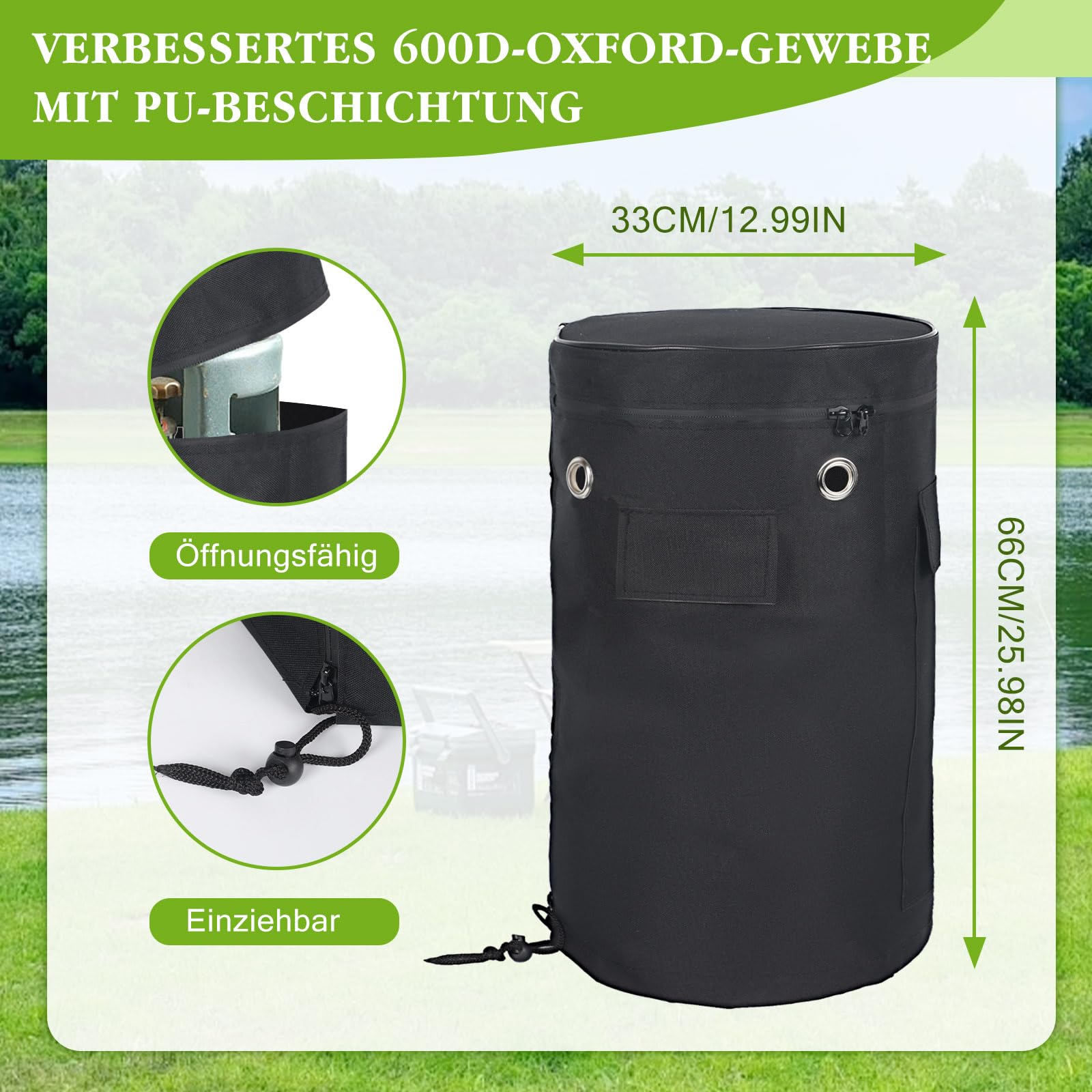 Abdeckhaube für Gasflasche, Gasflaschenhülle, Gasflasche Abdeckung, 11KG Gasflaschen-Vollabdeckung, 600D Oxford Wasserdicht, Winddicht, Anti-UV,Mit Doppelreißverschluss und Speicherpocket (L)