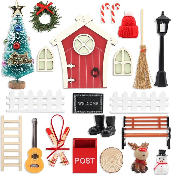 Kit Porte Lutin De Noël, 20 Pièces Miniature Lutin Farceur De Noel Accessoires Ensemble Maison