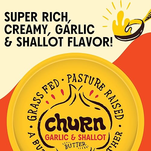 Miniatura 7 de Churn Mantequilla de ajo y chalota, mantequilla saborizada mezclada con mantequilla orgánica alimentada con pasto (5.5 onzas, paquete de 3), sin