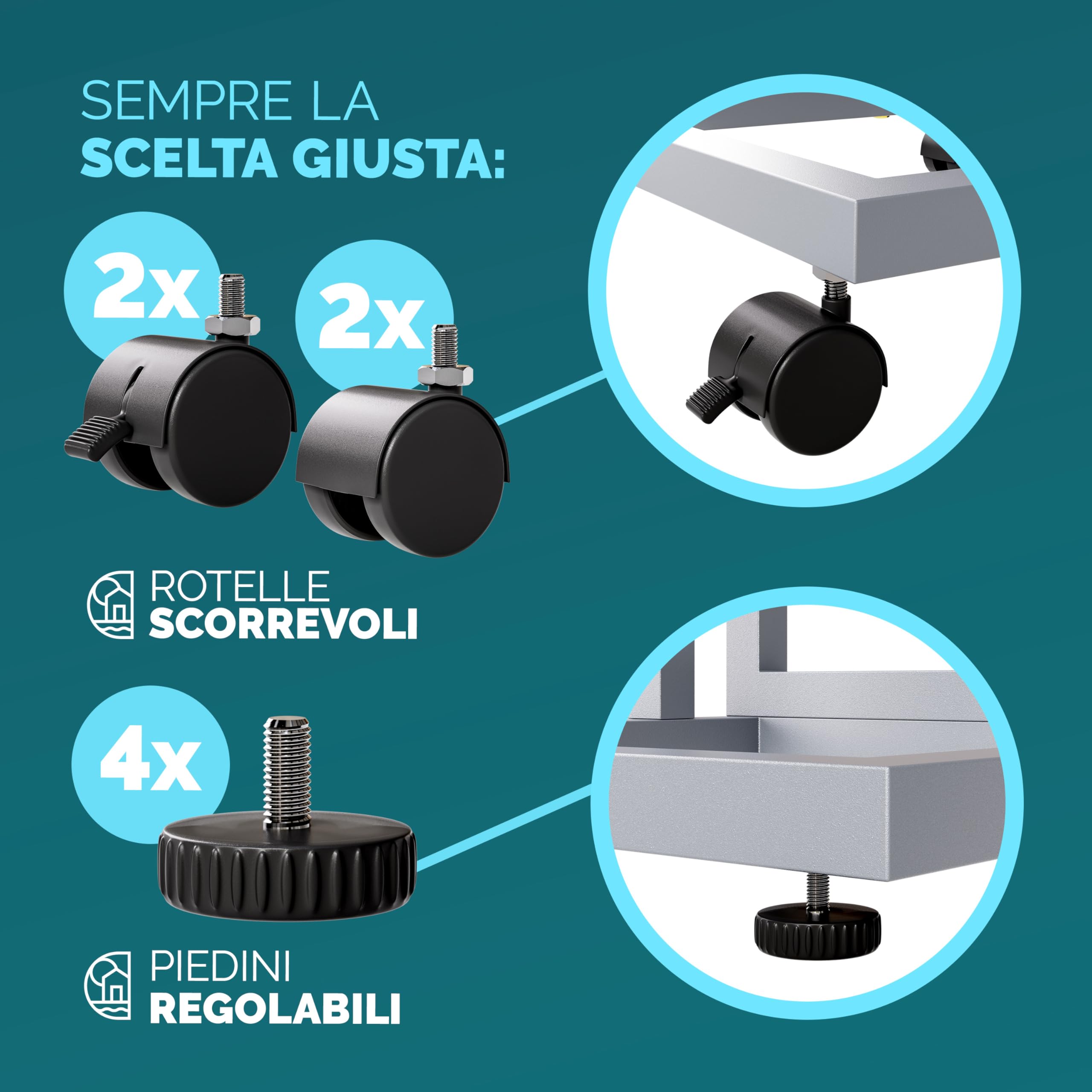 Casaria® Tavolo a C 50x40x66cm Piano in metallo WPC Portata 25 kg con Ruote Tavolino da Salotto Tavolino per Esterno
