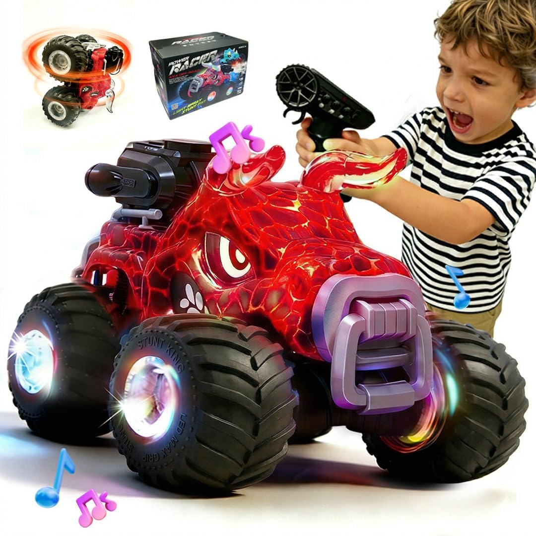 BEZGAR Monster Truck Toys, 1:18 Remote Control Monster Truck with Water Spray & Dancing Spins, 4WD RC Truck for Boys 4-7, RC Cars, Toys for 4+ Year Old Boys(Purple)