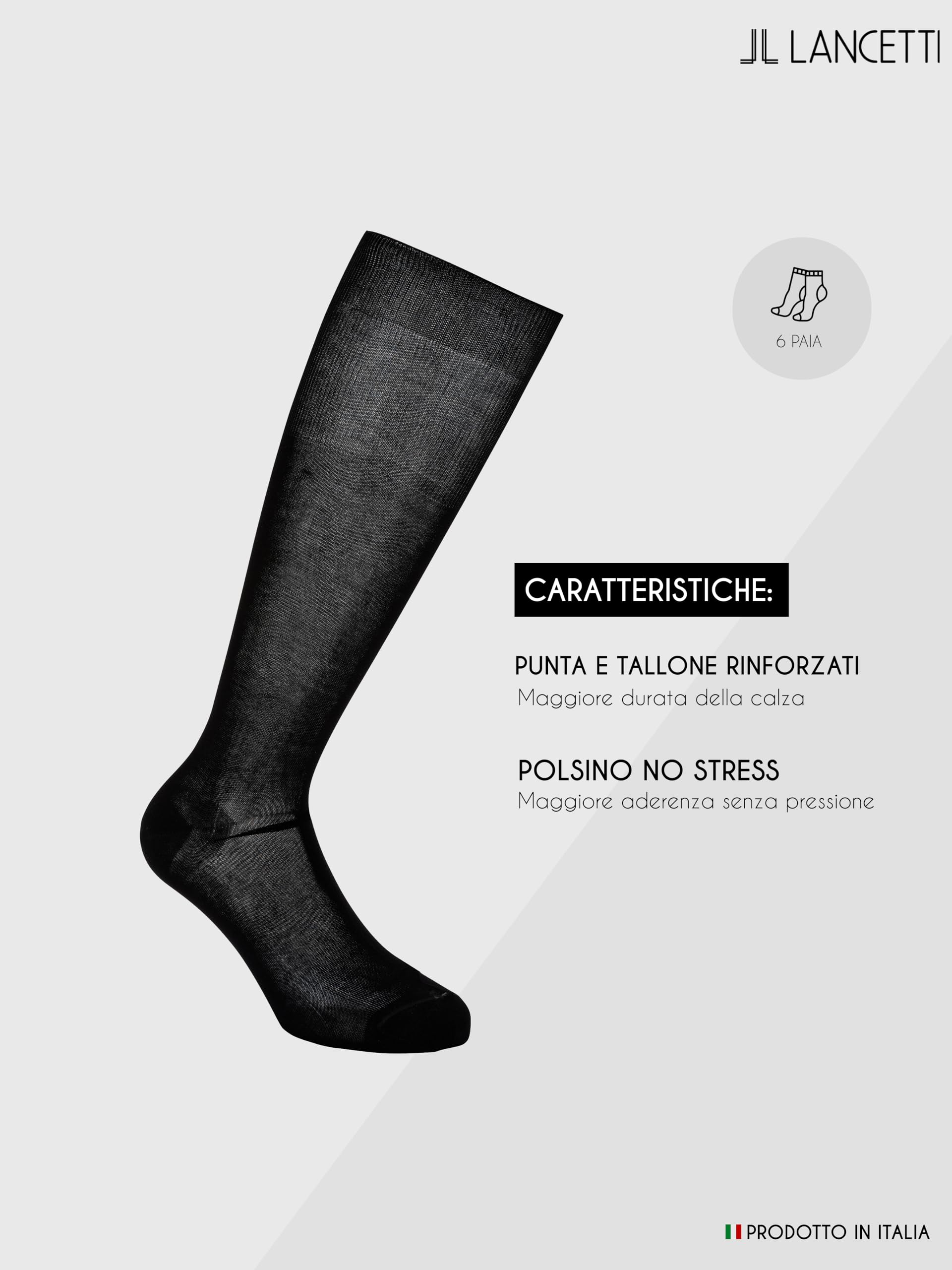 LANCETTI Paia di Calze Classiche Eleganti e Lunghe per Uomo in Pregiato Cotone Filo di Scozia