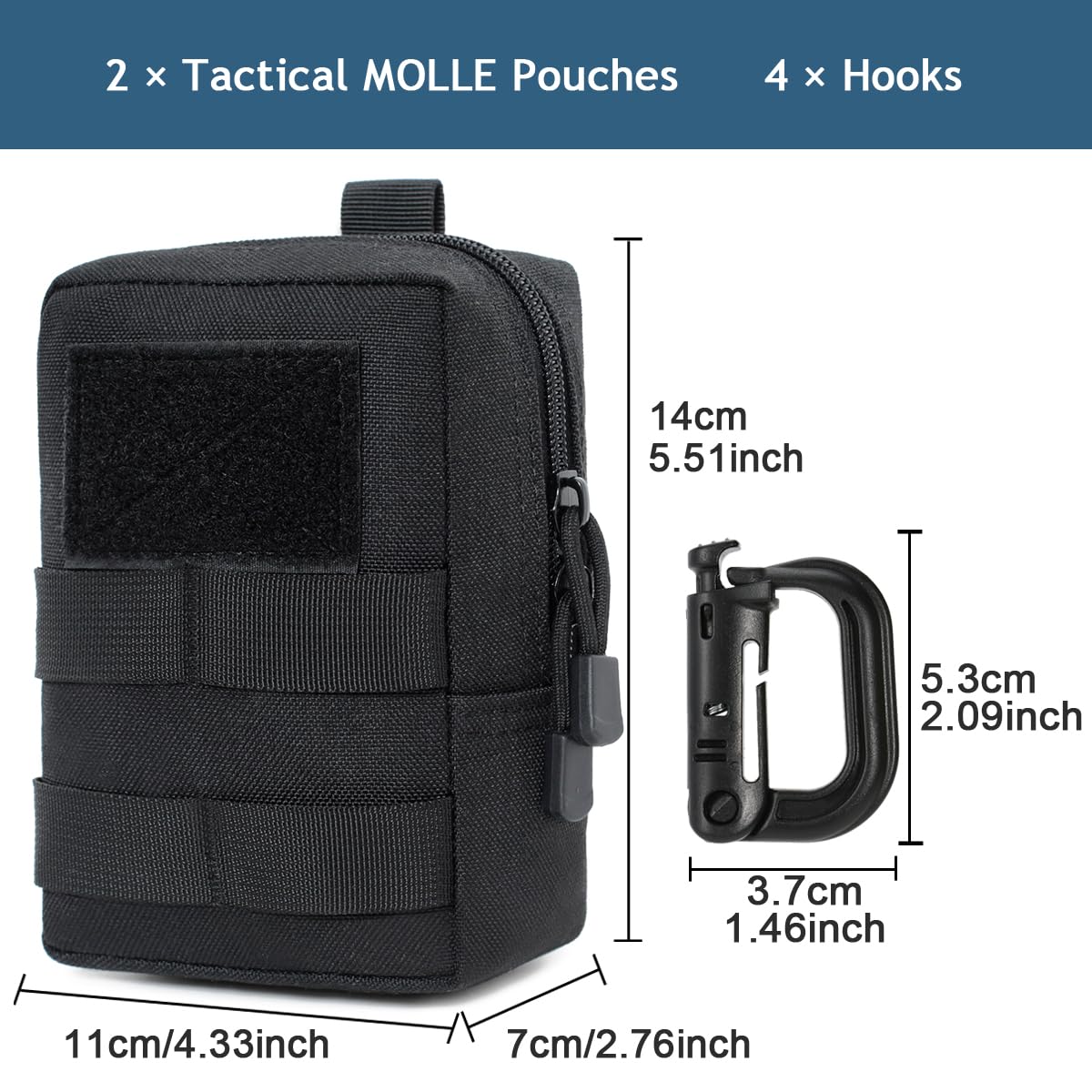 MUCHER 2 Pack EDC Pouch Molle Pouches Tactical Waist Bag Utility Waist Pack with 4 Hooks for Outdoor Hiking Hunting Camping Training (S - Image 2