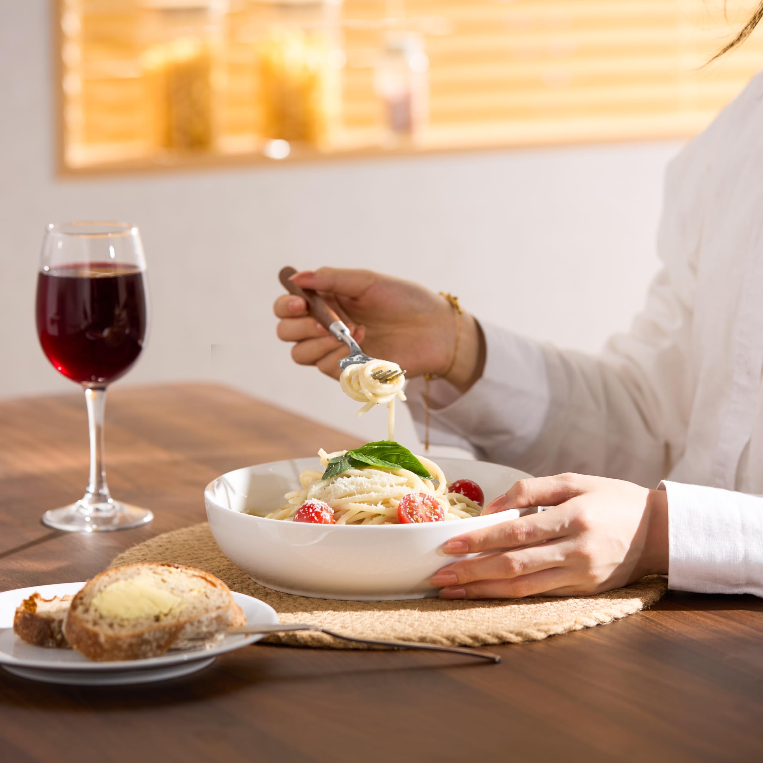 KooK Pastaschüssel, Salatschüsseln, Schüsseln, Servierschalen, Suppe, Keramik, großes Fassungsvermögen, mikrowellen- und spülmaschinenfest, 4 Stück, 1,2 l, Weiß