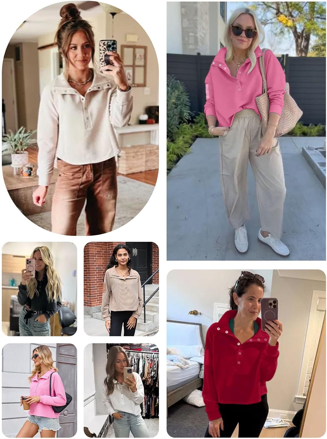 Womens Cropped Sweatshirts Henley V Neck Long Sleeve Button Pullover Lightweight Casual Tops - Image 6