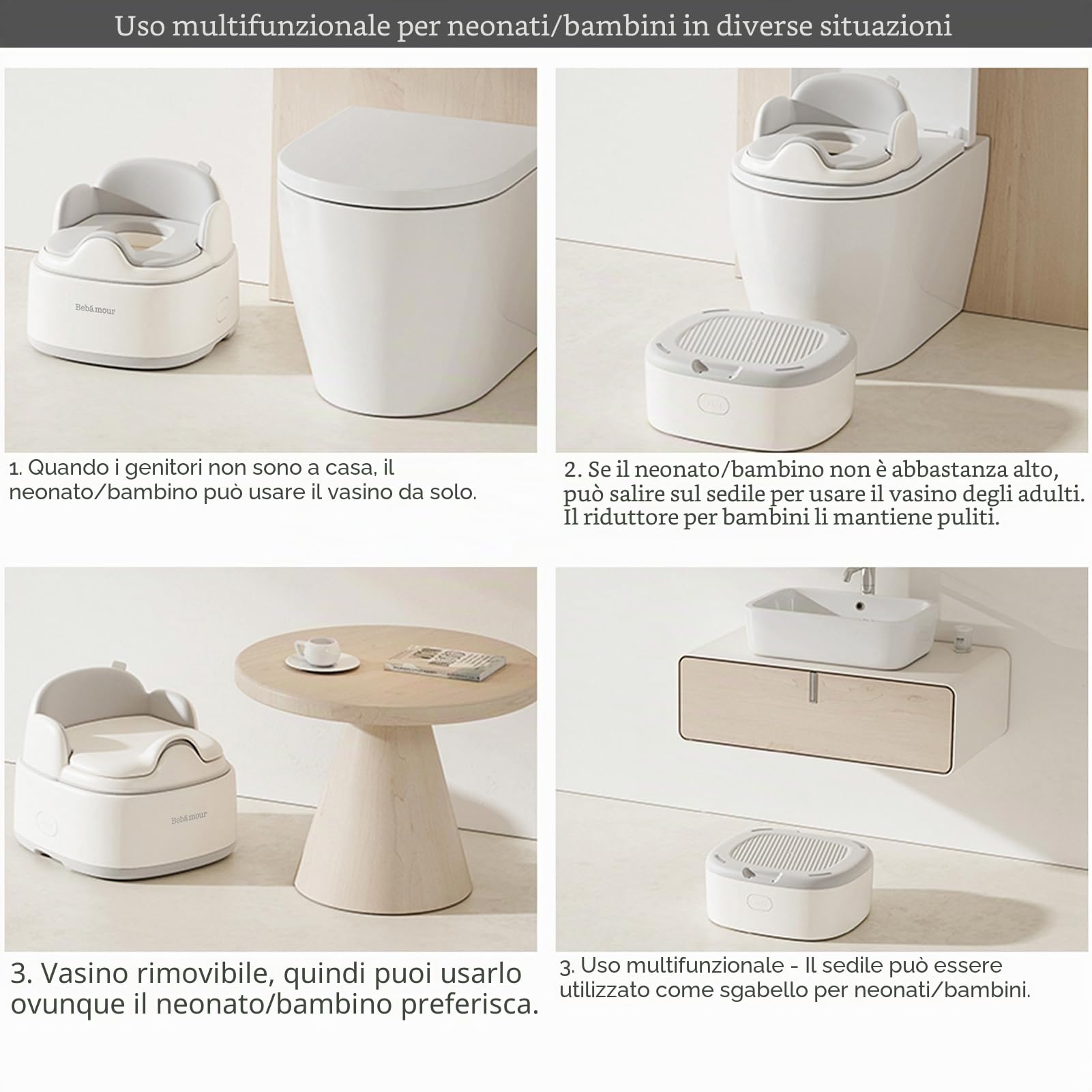 Bebamour Vasino da viaggio per bambini pieghevole WC sedile per bambini portatile vasino formazione auto vasino con 100 pezzi Potty Liners,Grey(for multiple uses)