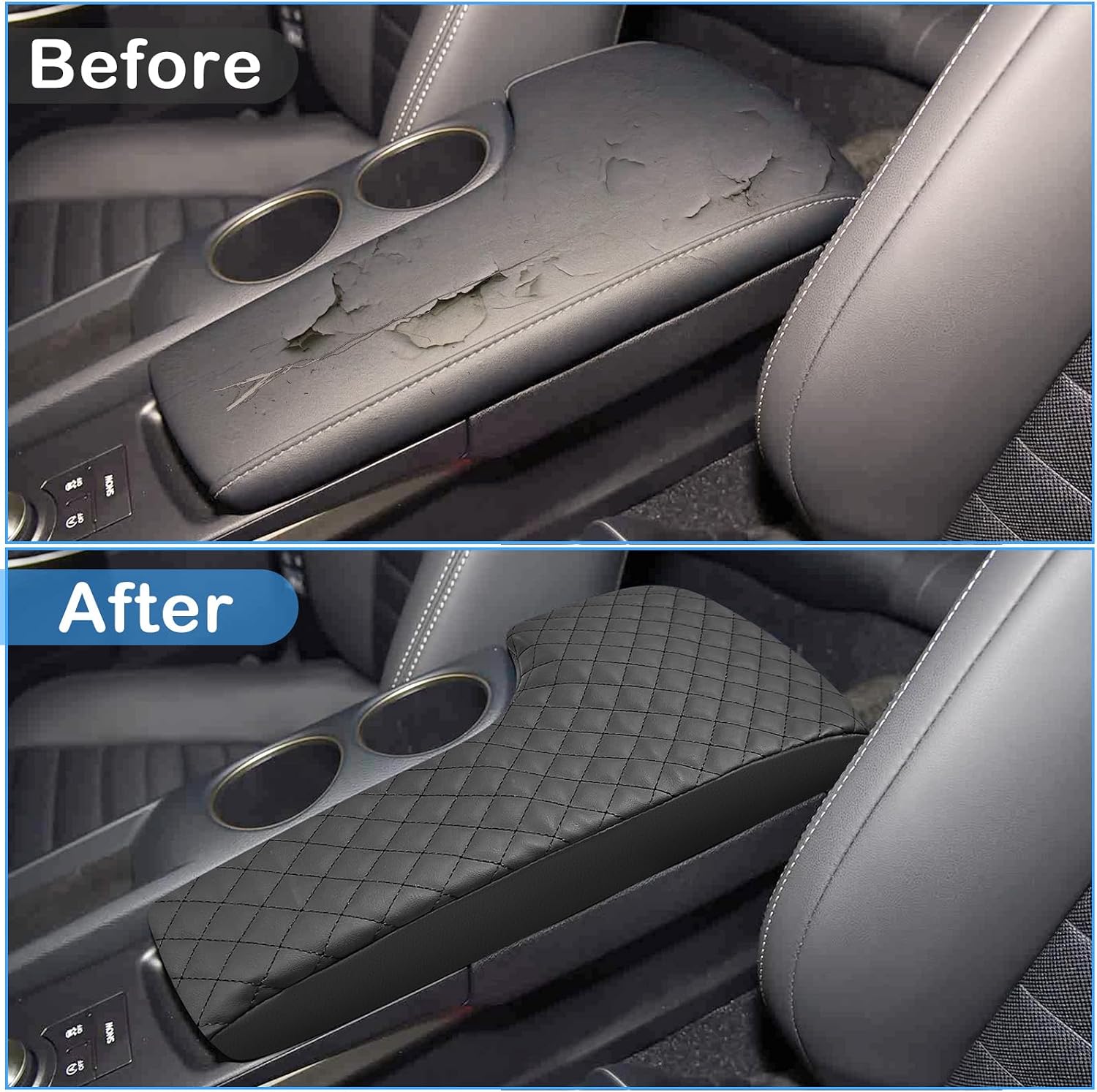 QianBao Compatible with Lexus IS300 IS350 IS500 2014 2015 2016 2017 2018 2019 2020 Leather Armrest Box Center Console Cover Middle Console Cover Protector Black Stitches