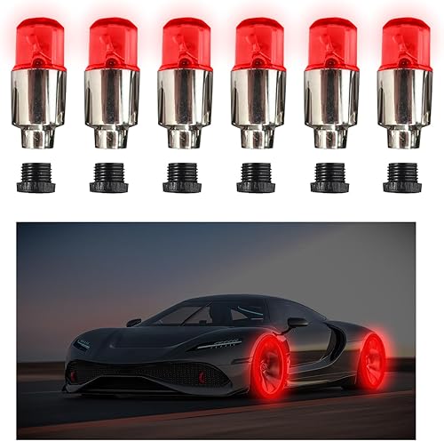 6 luces LED de tapa de vástago de válvula de neumático, bombillas de neón con luz intermitente, luces de válvula de neumático, tapones antipolvo