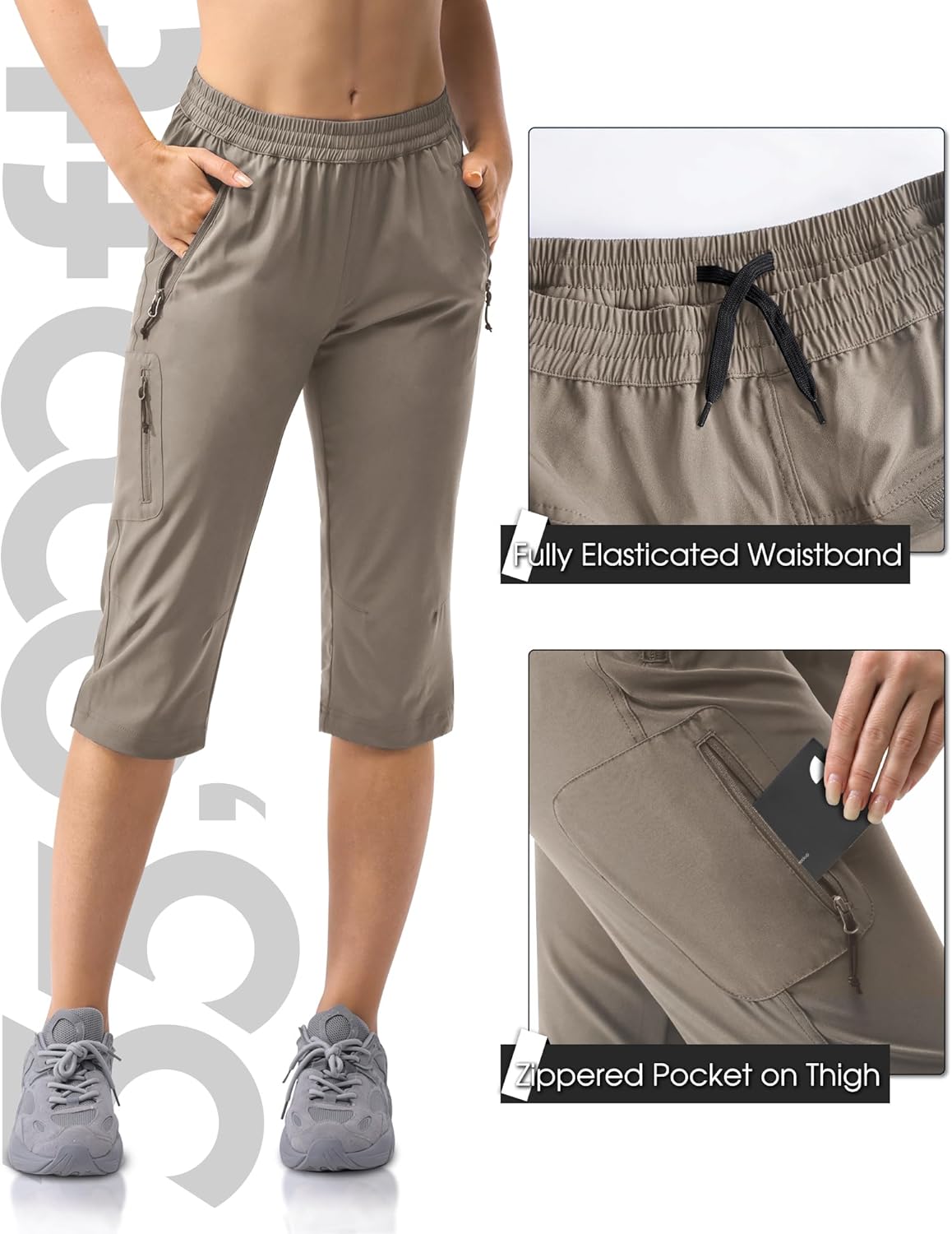 33,000ft Women's Golf Capri Pants with Pockets Hiking Joggers Casual Quick Dry UPF 50+ Lightweight Stretch Cargo