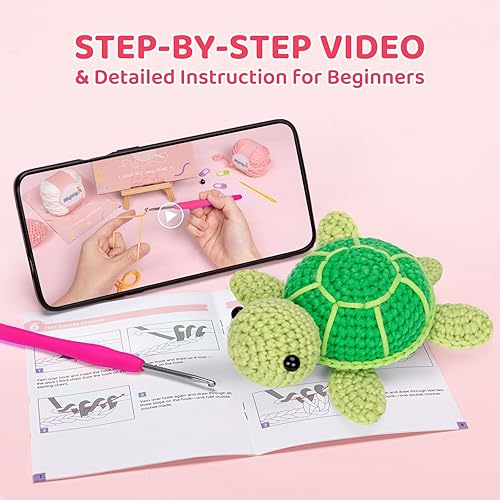Miniatura 3 de Mewaii Kit completo de ganchillo para principiantes, kit completo de ganchillo de animales con más de 40% de hilo de cinta preiniciada, tutoriales