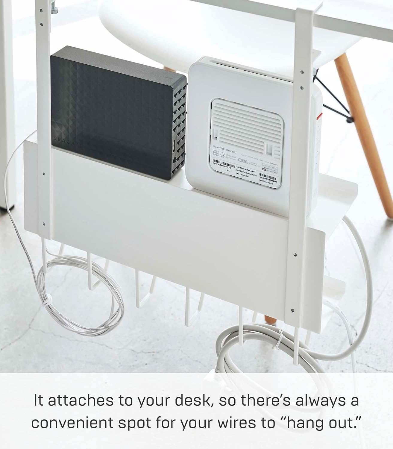 White Metal Under-Desk Cable and Router Storage Rack