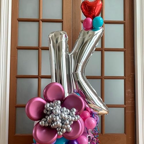 Vista 12 de Globos plateados de la letra M de 40 pulgadas, globos grandes del alfabeto M, globos plateados de papel de aluminio para decoración de cumpleaños
