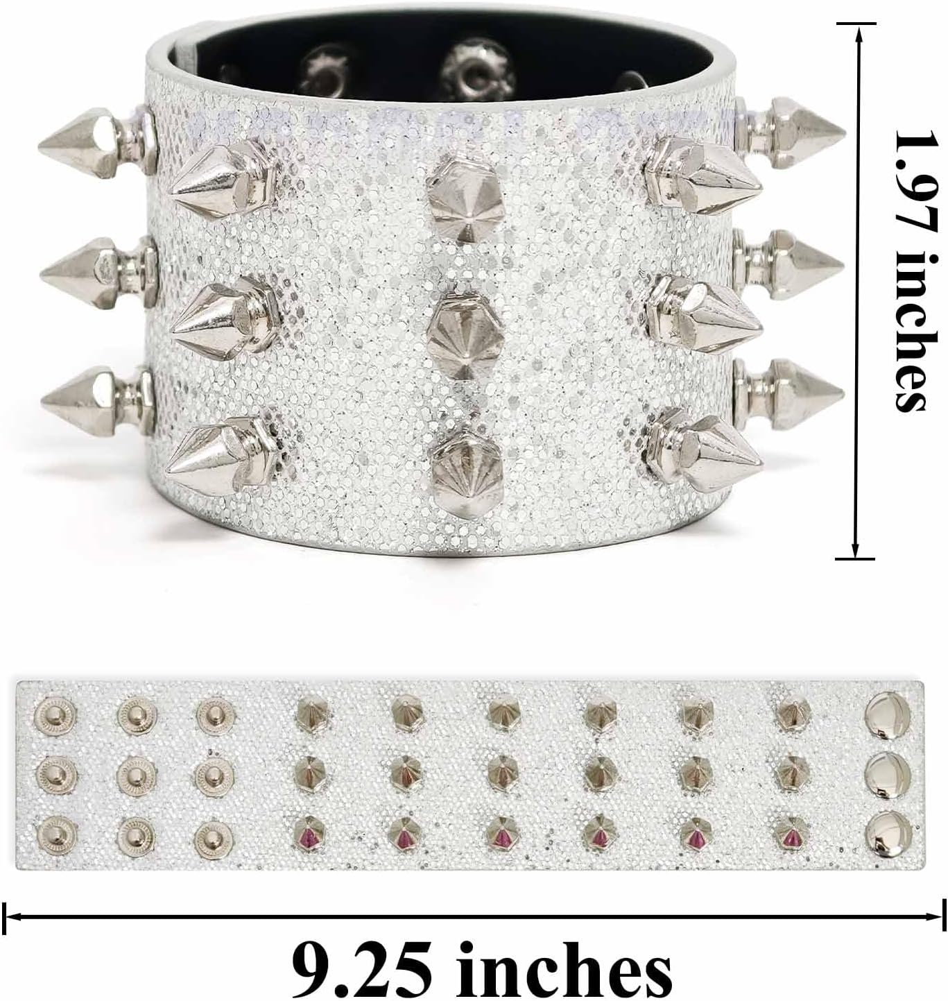 2PCS Studded Bracelet Punk Spiked Wristband Goth Wide Strap Leather Bracelets for Men Women - Image 5