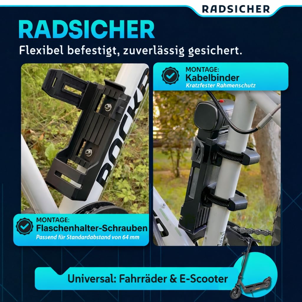 RADSICHER Antivol pliable - Antivol de vélo robuste en acier - Avec support et 2 clés - Antivol pliable sécurisé pour vélo électrique, VTT et vélo de ville