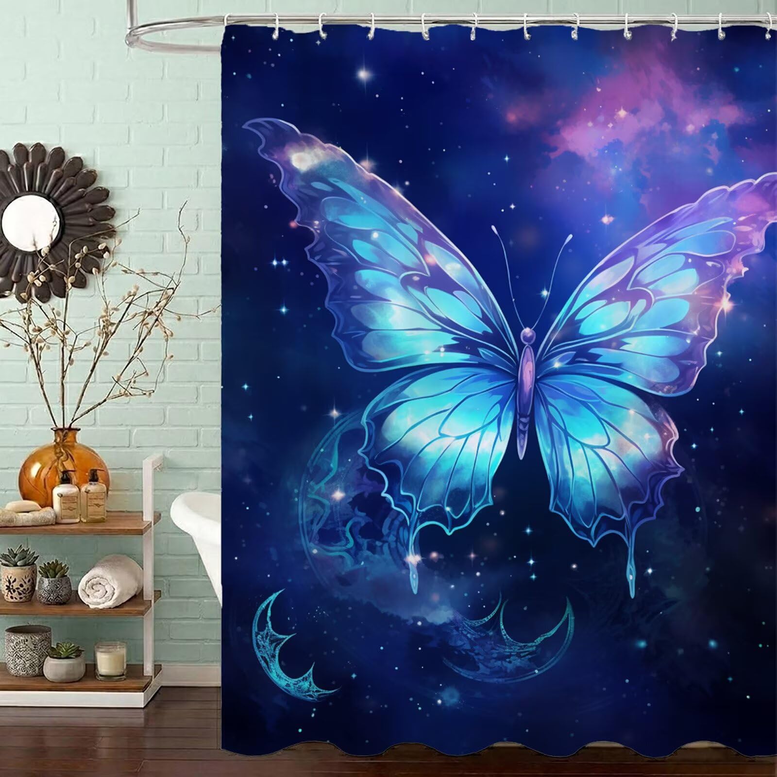 Rideau de douche papillon lavable pour baignoire familiale